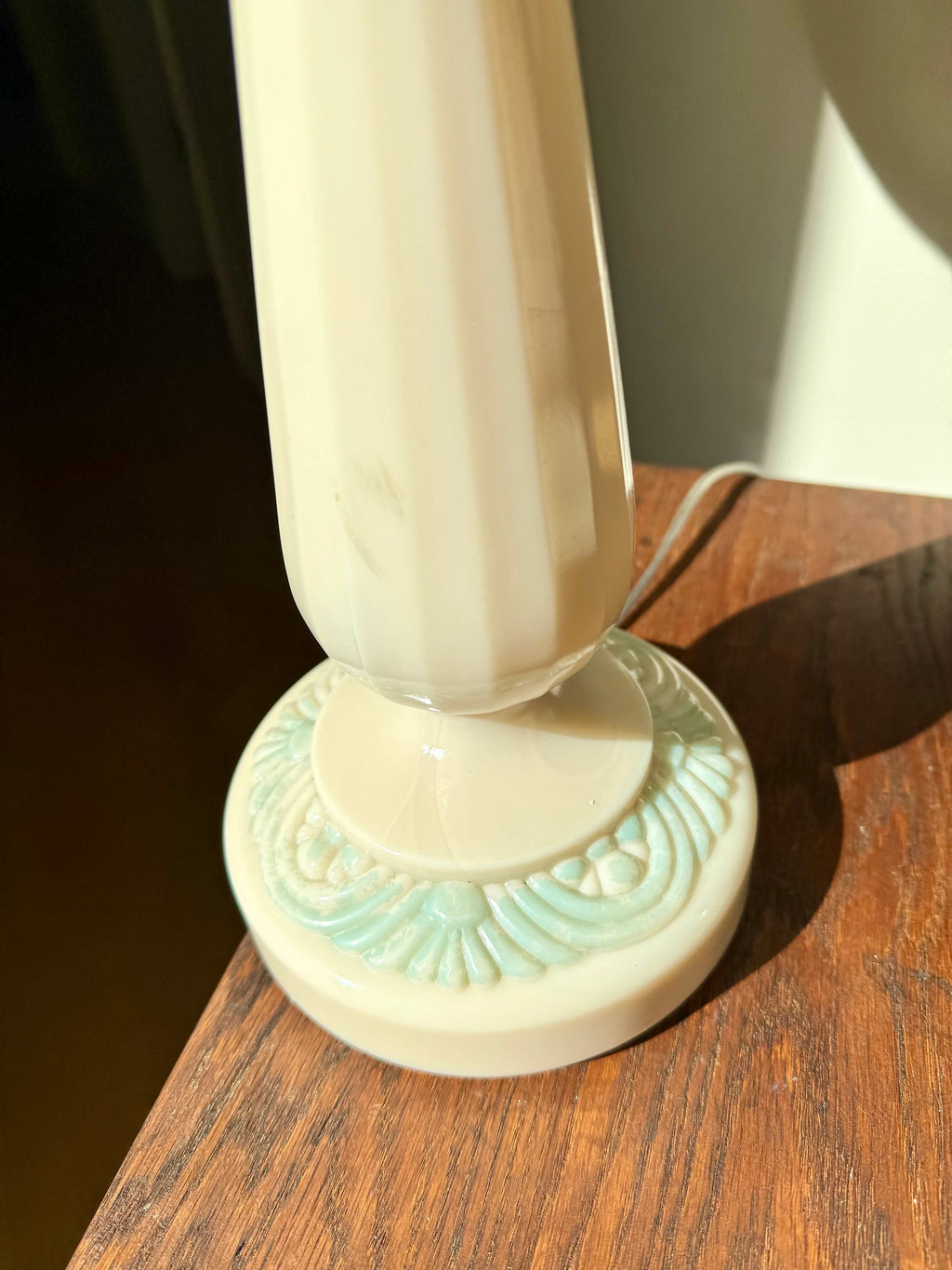 Vintage Pair of Aladdin Alacite Lamps | Ivory Alacite Matching Lamps | Art Deco Alacite Lamps | Ivory and Green Table Lamps | Shades Not Inc