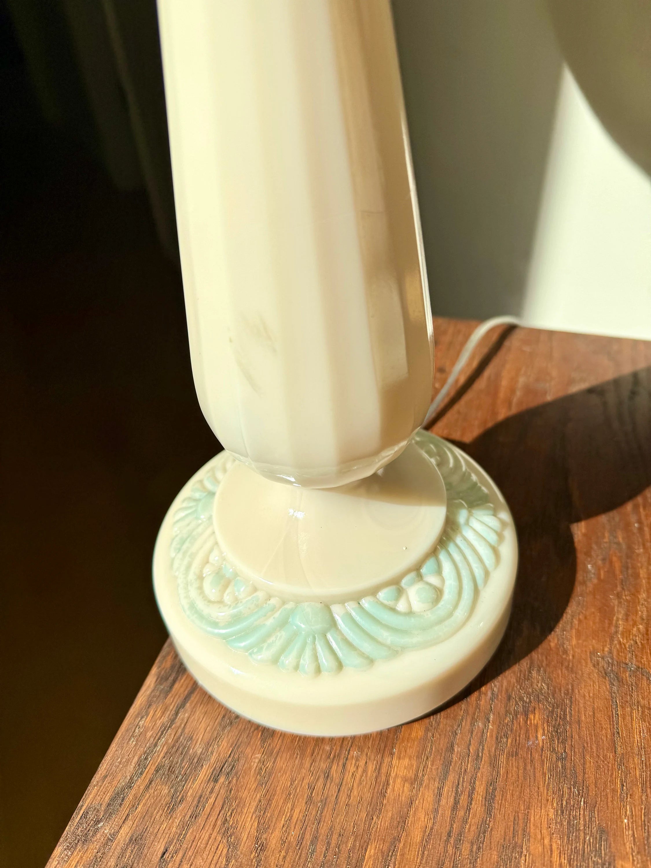 Vintage Pair of Aladdin Alacite Lamps | Ivory Alacite Matching Lamps | Art Deco Alacite Lamps | Ivory and Green Table Lamps | Shades Not Inc