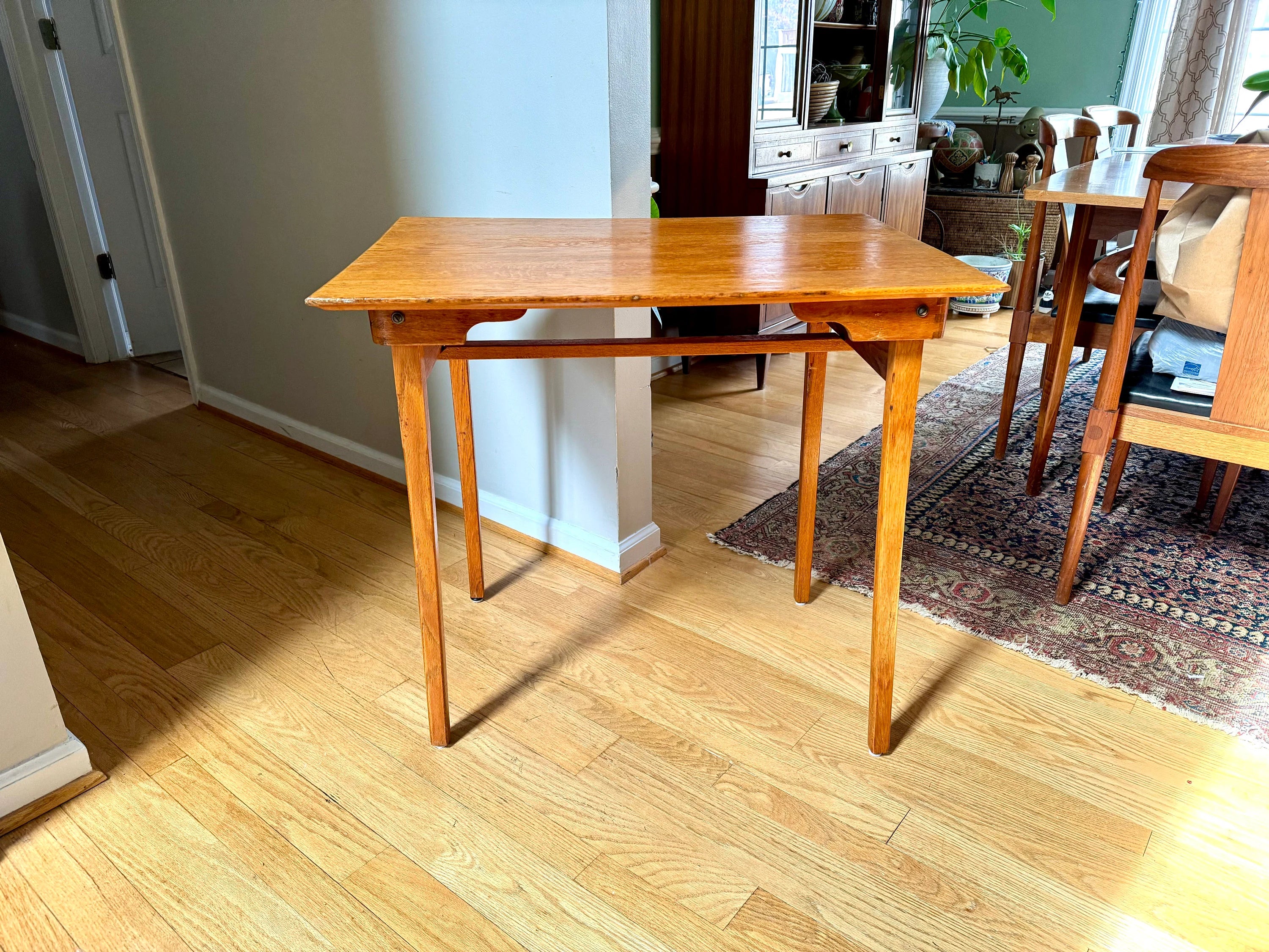 Small Folding Wooden Table | Folding Sewing Table | Hand Carved Wood Table | Antique Folding Craft Table | Rustic Wood Desk Table