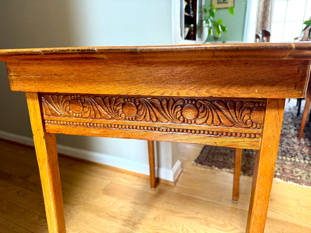 Small Folding Wooden Table | Folding Sewing Table | Hand Carved Wood Table | Antique Folding Craft Table | Rustic Wood Desk Table