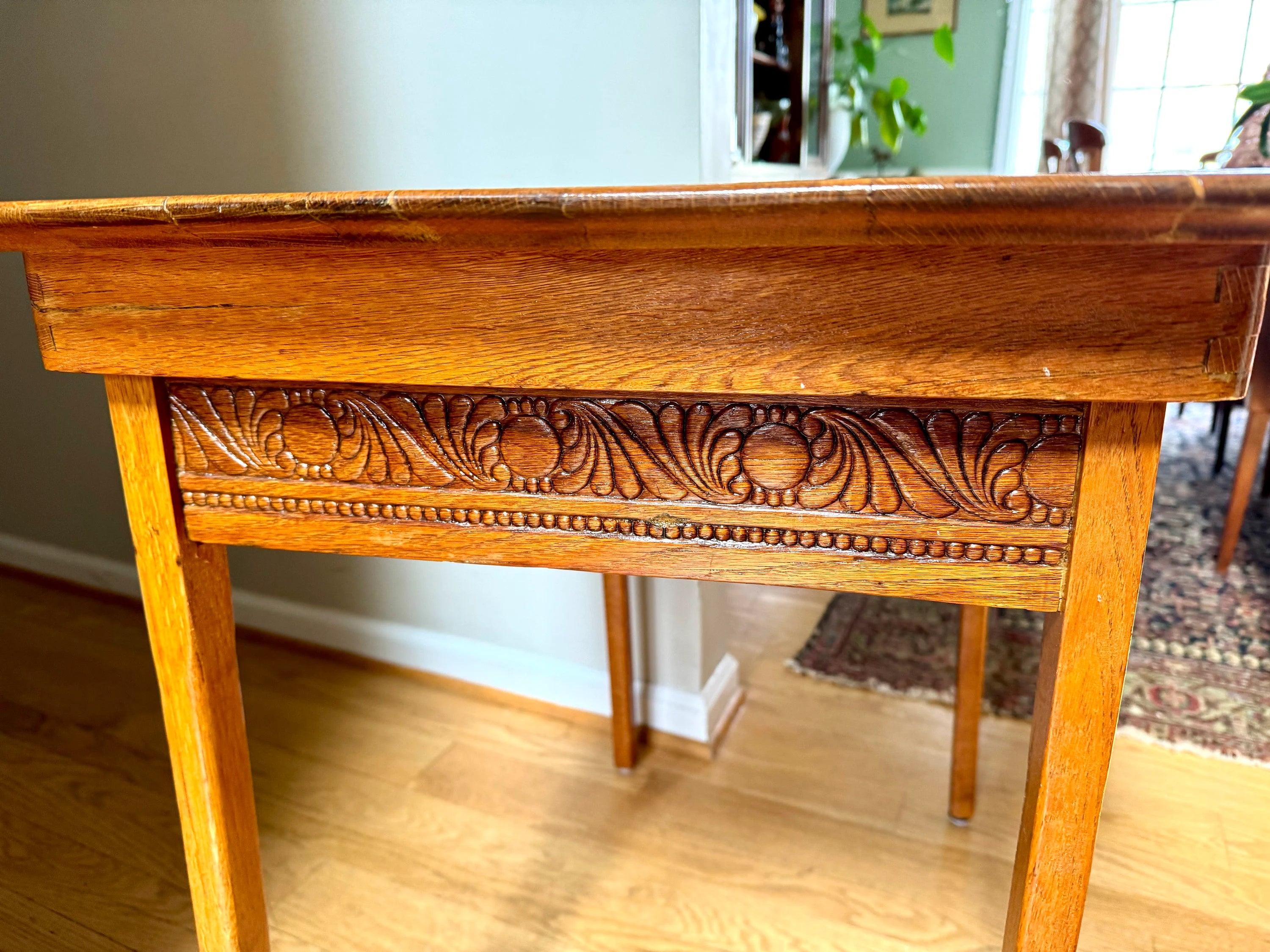 Small Folding Wooden Table | Folding Sewing Table | Hand Carved Wood Table | Antique Folding Craft Table | Rustic Wood Desk Table