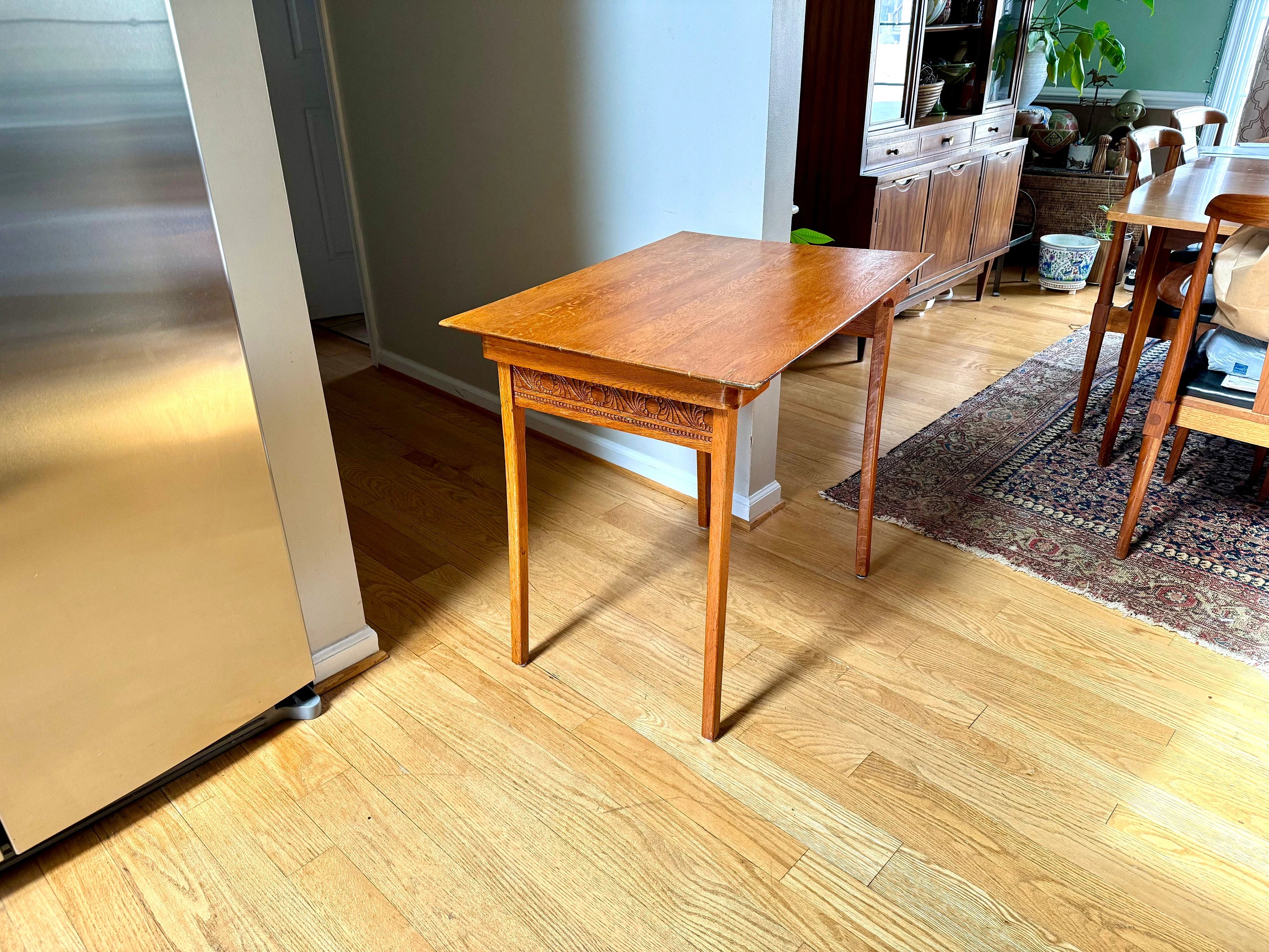 Small Folding Wooden Table | Folding Sewing Table | Hand Carved Wood Table | Antique Folding Craft Table | Rustic Wood Desk Table