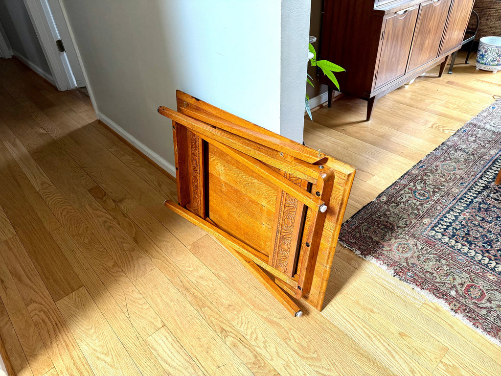 Small Folding Wooden Table | Folding Sewing Table | Hand Carved Wood Table | Antique Folding Craft Table | Rustic Wood Desk Table