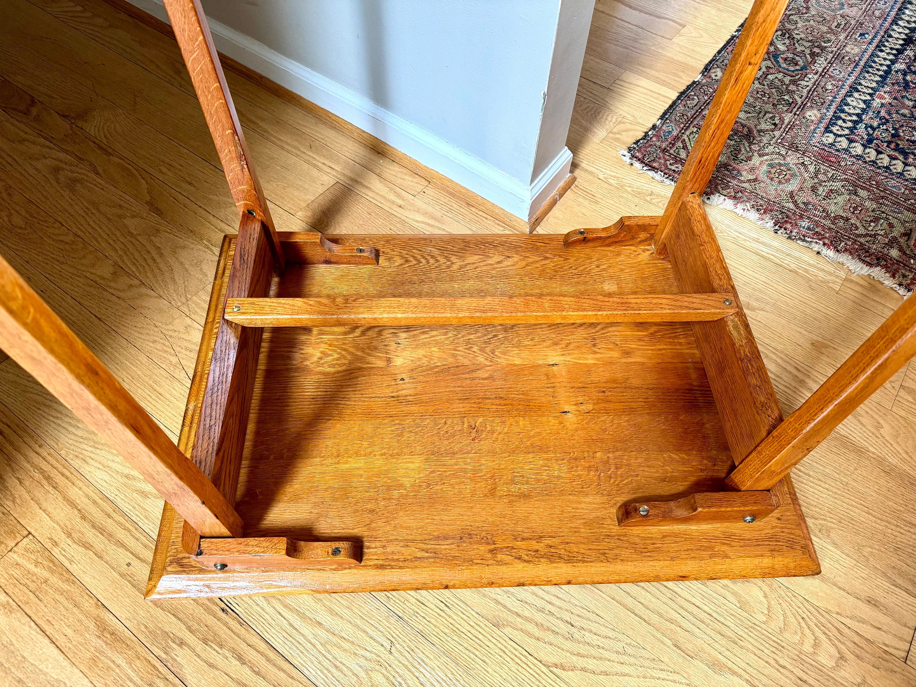 Small Folding Wooden Table | Folding Sewing Table | Hand Carved Wood Table | Antique Folding Craft Table | Rustic Wood Desk Table