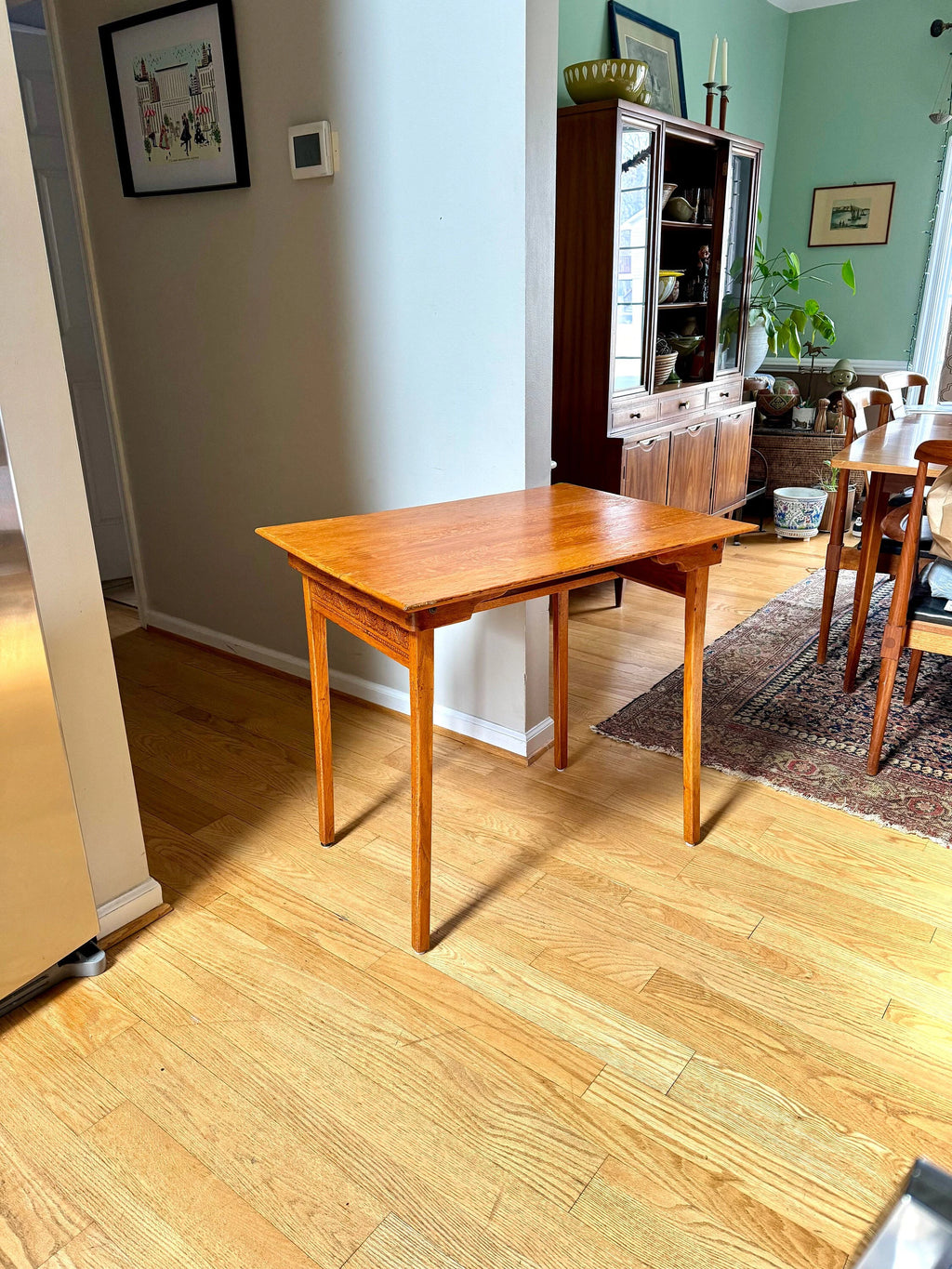 Small Folding Wooden Table | Folding Sewing Table | Hand Carved Wood Table | Antique Folding Craft Table | Rustic Wood Desk Table