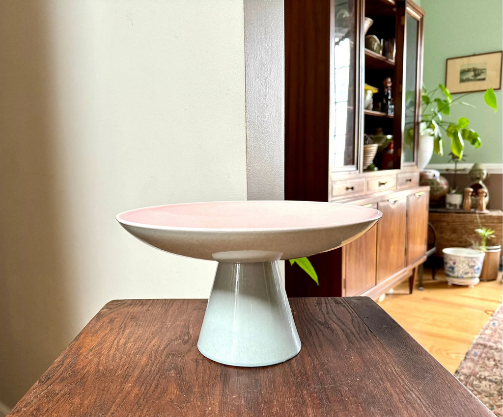 Vtg Royal Haeger Ceramic Pedestal Dish | Pink and Gray Ceramic Fruit Bowl | Royal Haeger R1658 Pedestal Dish | Ceramic Pedestal Plate