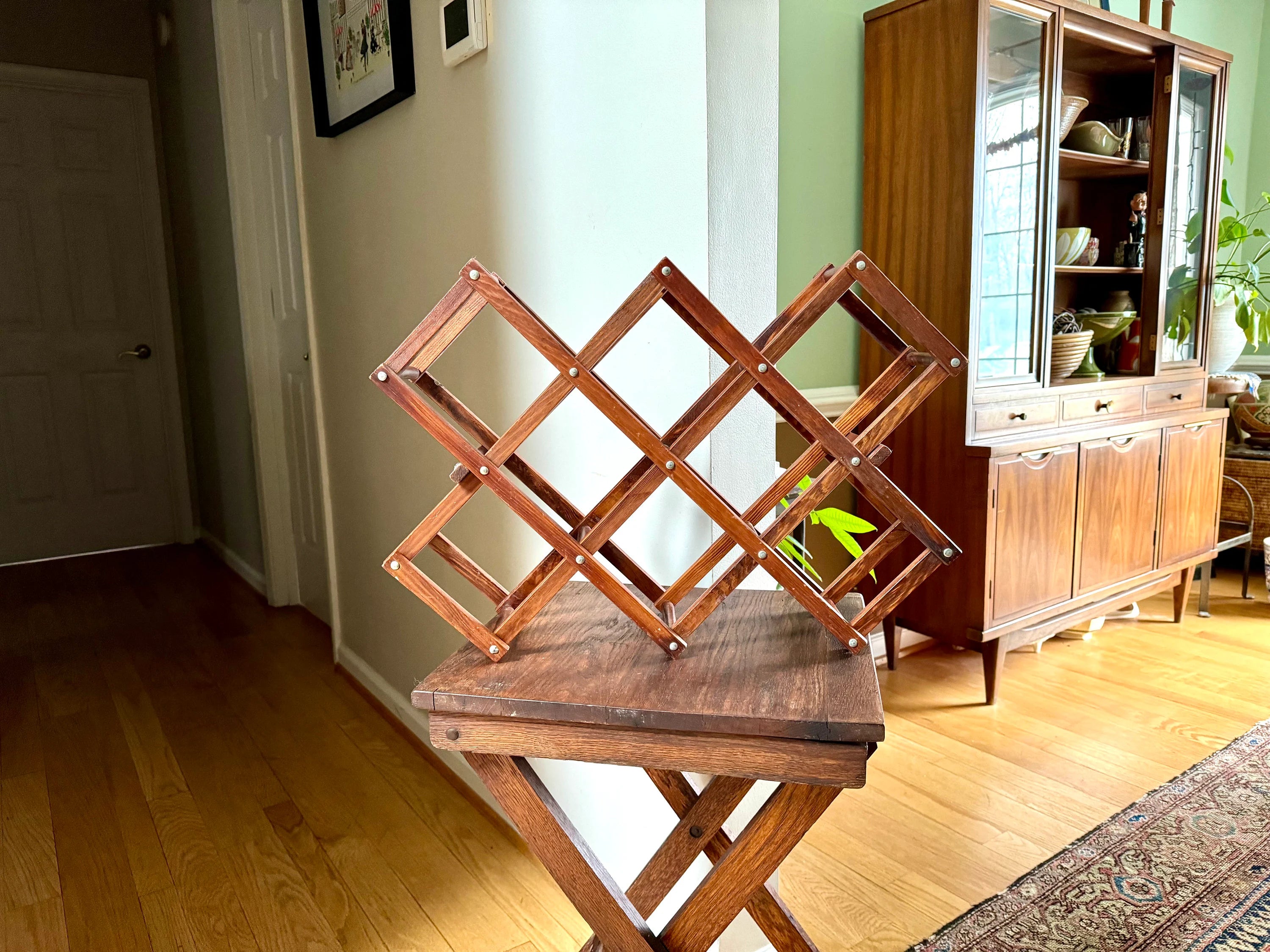 Vtg Wooden Accordion Wine Rack | Wood Wine Bottle Holder | Collapsible Wine Rack | Bohemian Wine Decor | Country Home Wine Bottle Holder