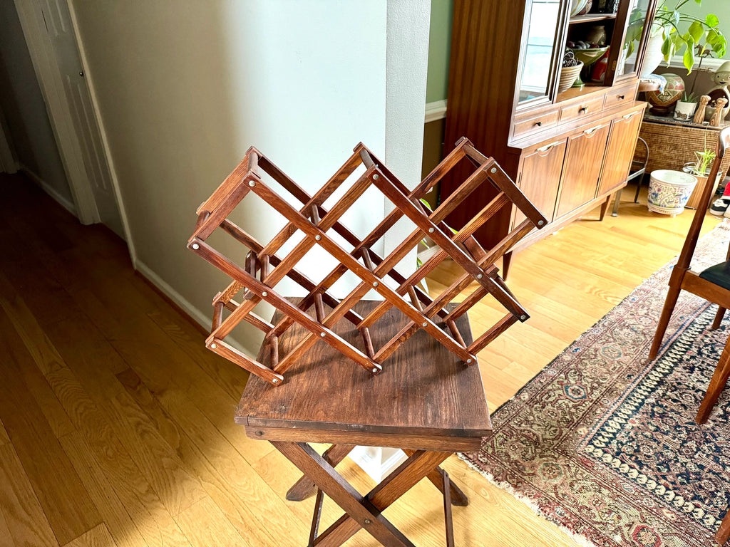 Vtg Wooden Accordion Wine Rack | Wood Wine Bottle Holder | Collapsible Wine Rack | Bohemian Wine Decor | Country Home Wine Bottle Holder