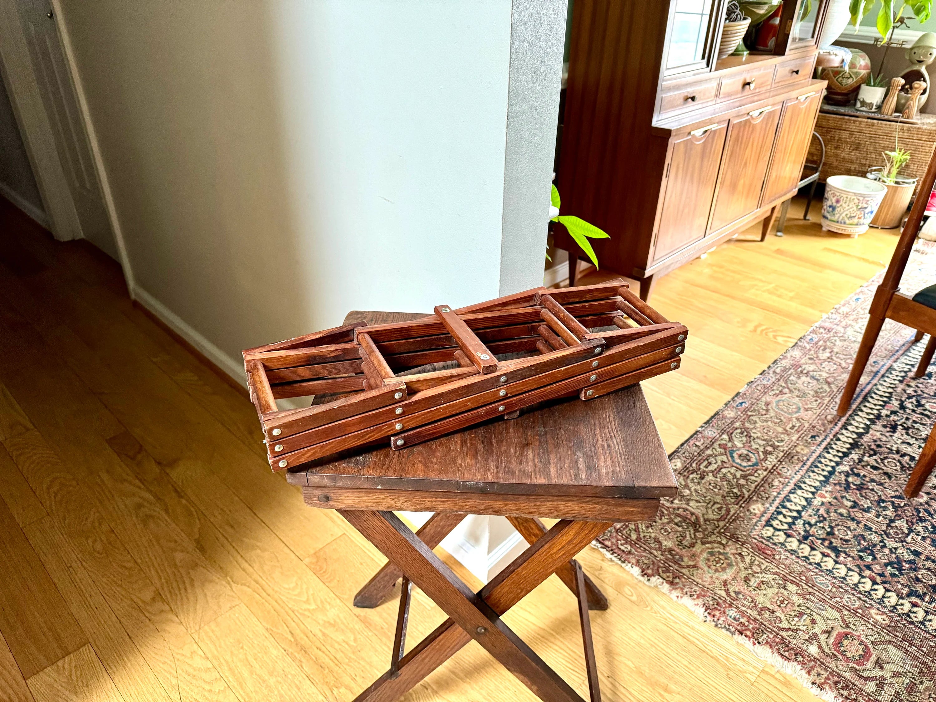 Vtg Wooden Accordion Wine Rack | Wood Wine Bottle Holder | Collapsible Wine Rack | Bohemian Wine Decor | Country Home Wine Bottle Holder