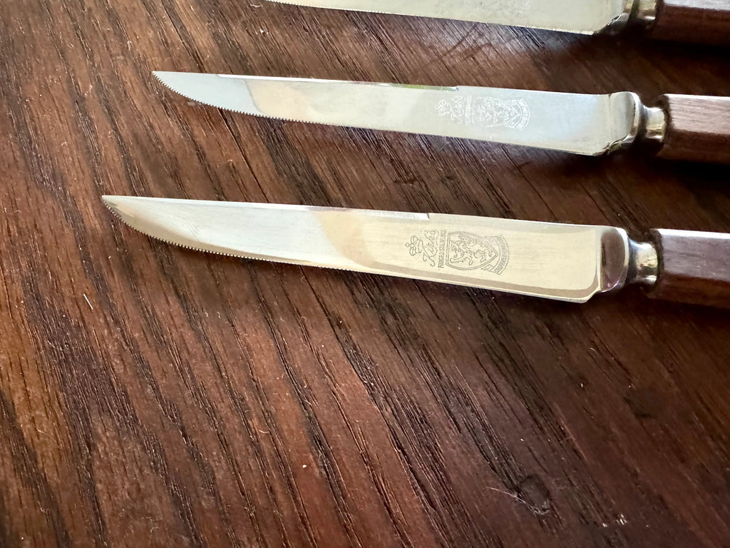 Set of 6 Kirk's Forged Stainless Steel Steak Knifes| Vintage F A Kirk Steak Knives| Made in England Steak Knife Set | Wood Handle Sheffield