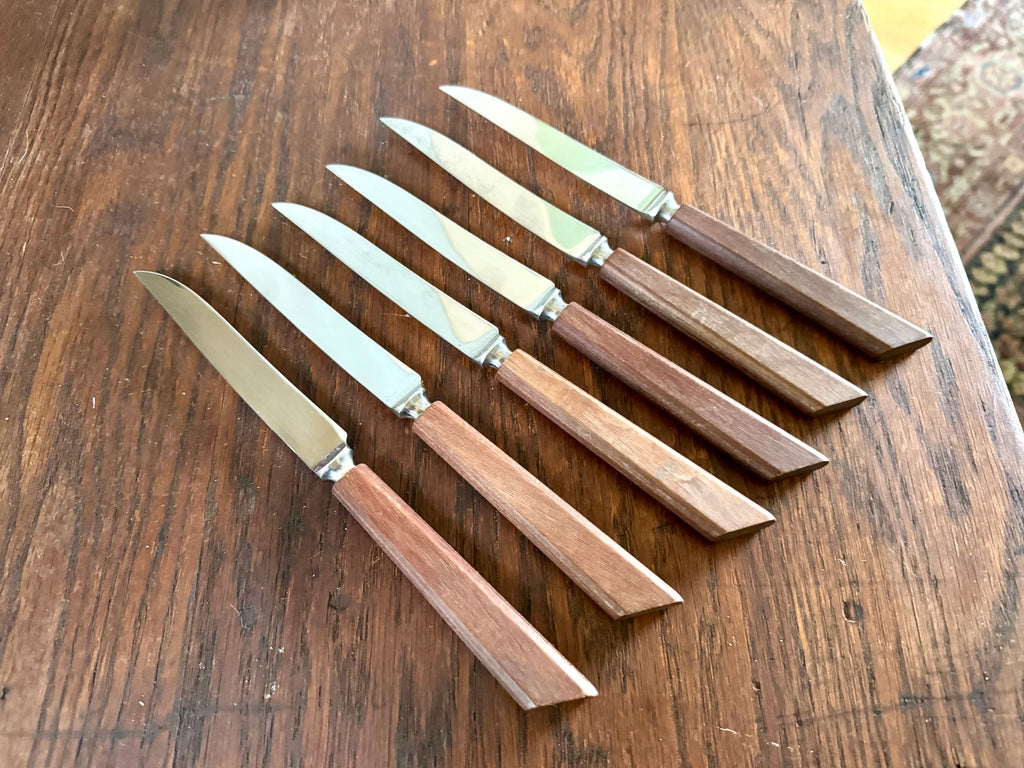 Set of 6 Kirk's Forged Stainless Steel Steak Knifes| Vintage F A Kirk Steak Knives| Made in England Steak Knife Set | Wood Handle Sheffield