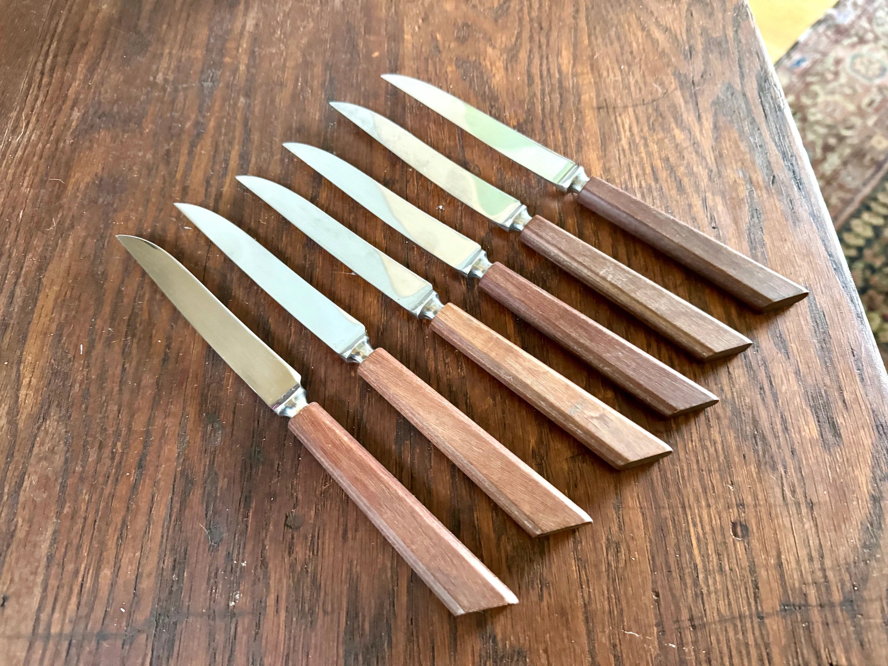 Set of 6 Kirk's Forged Stainless Steel Steak Knifes| Vintage F A Kirk Steak Knives| Made in England Steak Knife Set | Wood Handle Sheffield