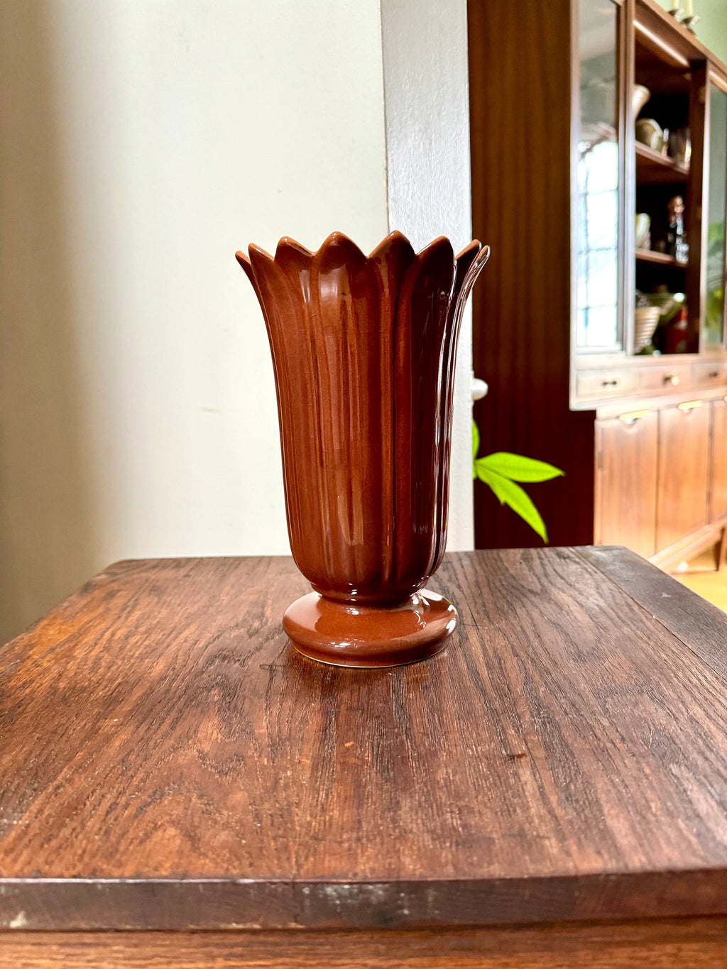 Vtg Roseville Mayfair 1003-8 Vase | Brown Saw Tooth Roseville Vase | Brown Glazed Saw Tooth Vase | Roseville Pottery Flower Vase