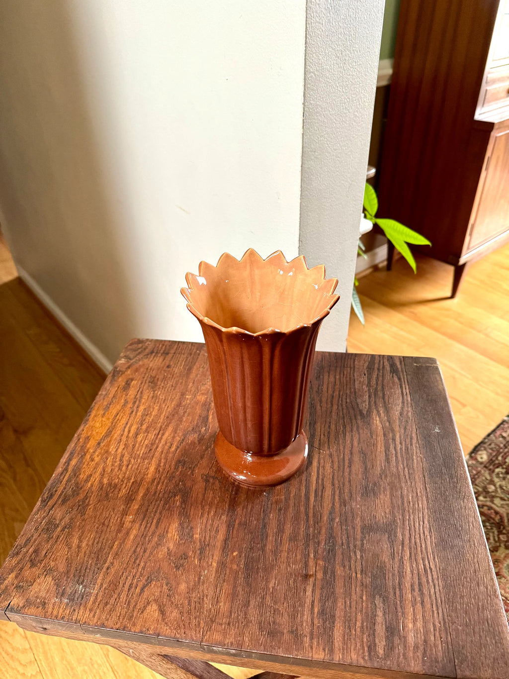 Vtg Roseville Mayfair 1003-8 Vase | Brown Saw Tooth Roseville Vase | Brown Glazed Saw Tooth Vase | Roseville Pottery Flower Vase
