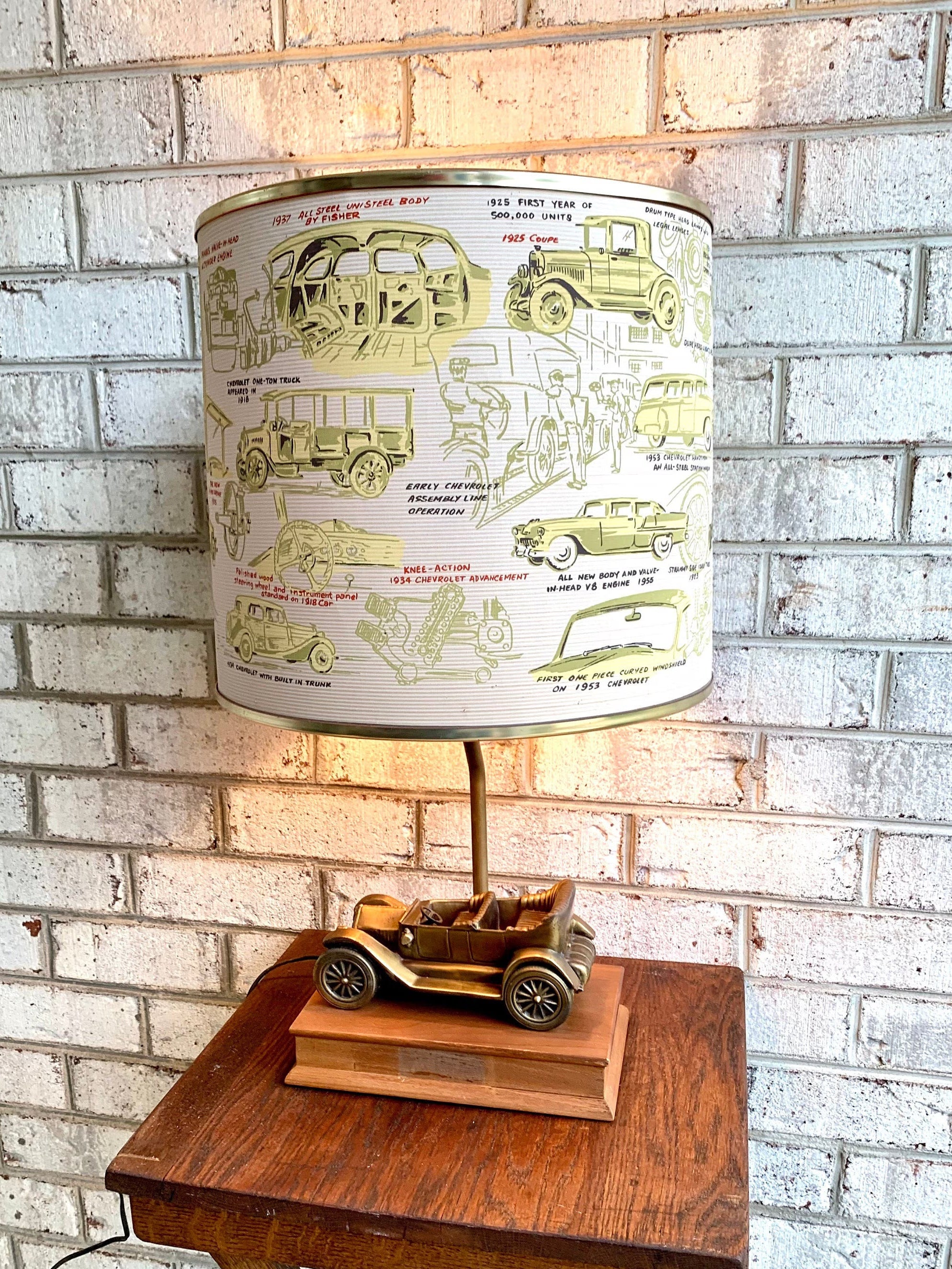 Chevrolet Dealer Lamp | Vintage Cast Metal Chevrolet Car Dealer Lamp | Corvette, Corvair, Chevy Lamp Shade | Automobile Dealership Lamp