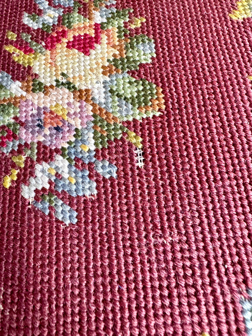 Farmhouse Decor | Distressed Needlepoint Ottoman