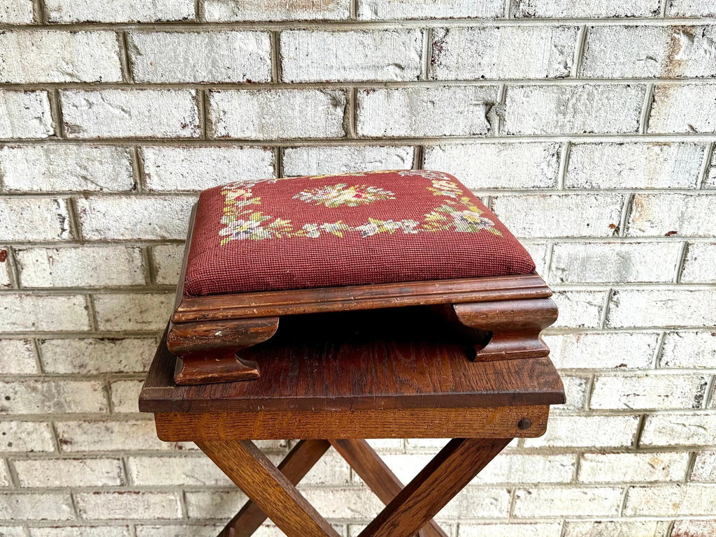 Farmhouse Decor | Distressed Needlepoint Ottoman