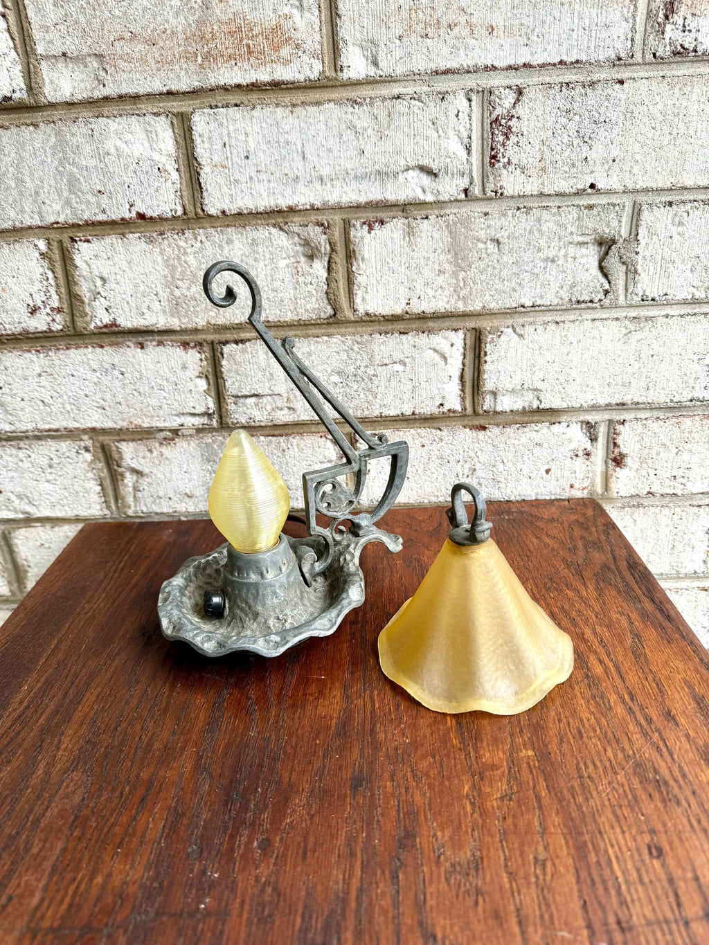 Small Fairytale Desk Lamp | Vintage Glass Shade Small Craftsman Lamp | Arts and Crafts Style Antique Lamp | Aluminum Night Light