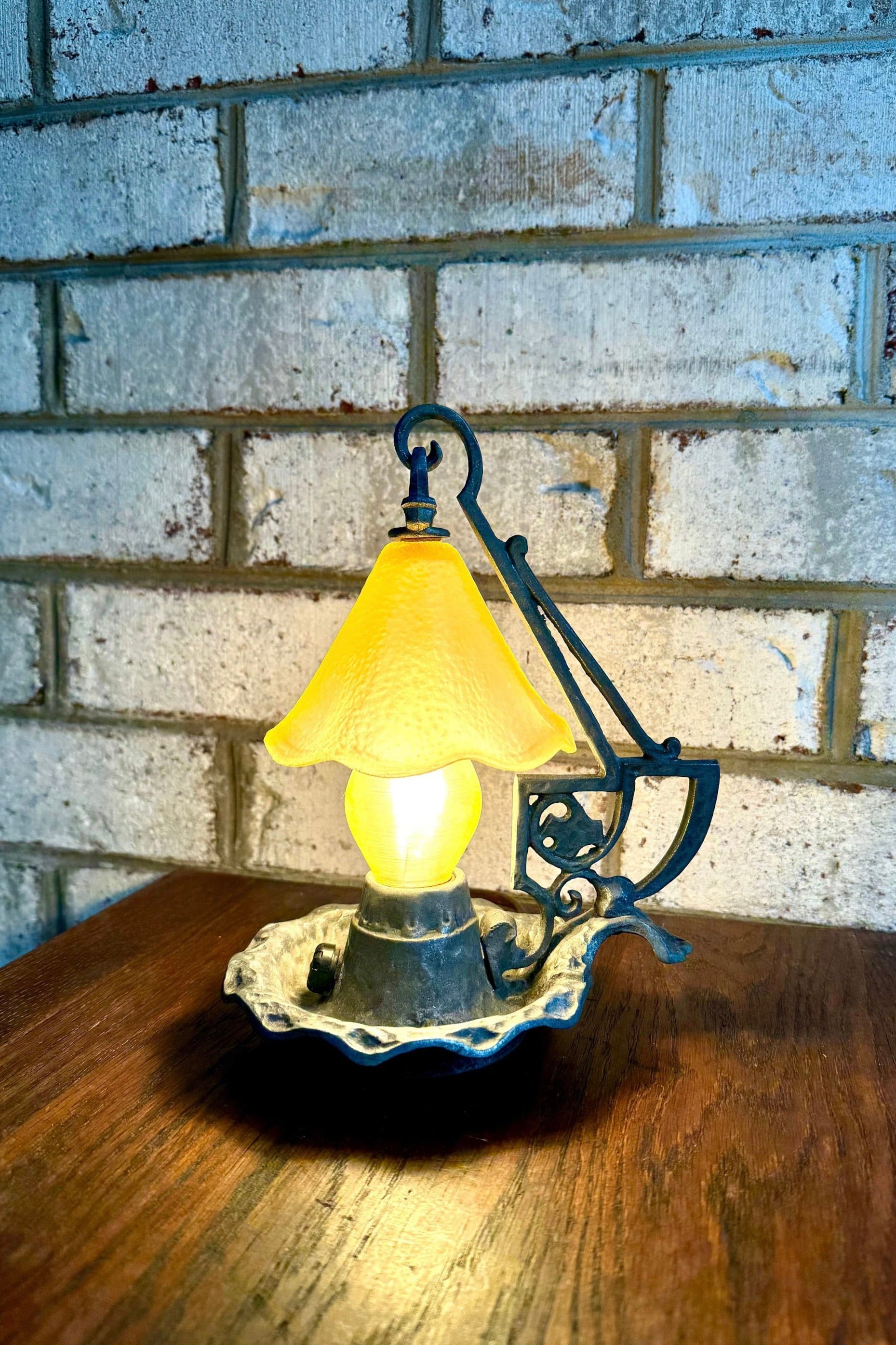 Small Fairytale Desk Lamp | Vintage Glass Shade Small Craftsman Lamp | Arts and Crafts Style Antique Lamp | Aluminum Night Light