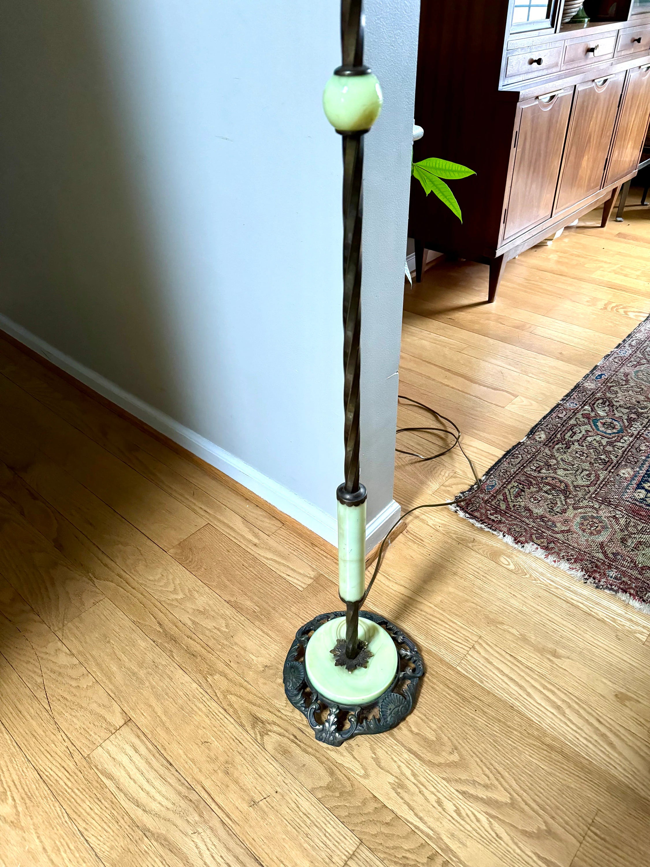 Artistic Brass & Bronze Works Floor Lamp | Antique Brass and Onyx Floor Lamp | Signed Ornate Onyx and Brass Floor Lamp | Shade Not Inc