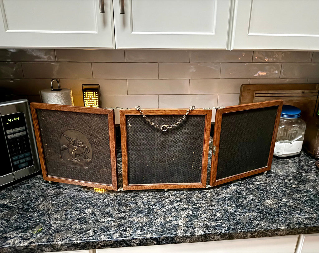 Antique English Victorian Trifold Vanity Mirror | Trifold Vanity Mirror | Wood Table Top or Hanging Triple Beveled Mirror | Traveling Mirror