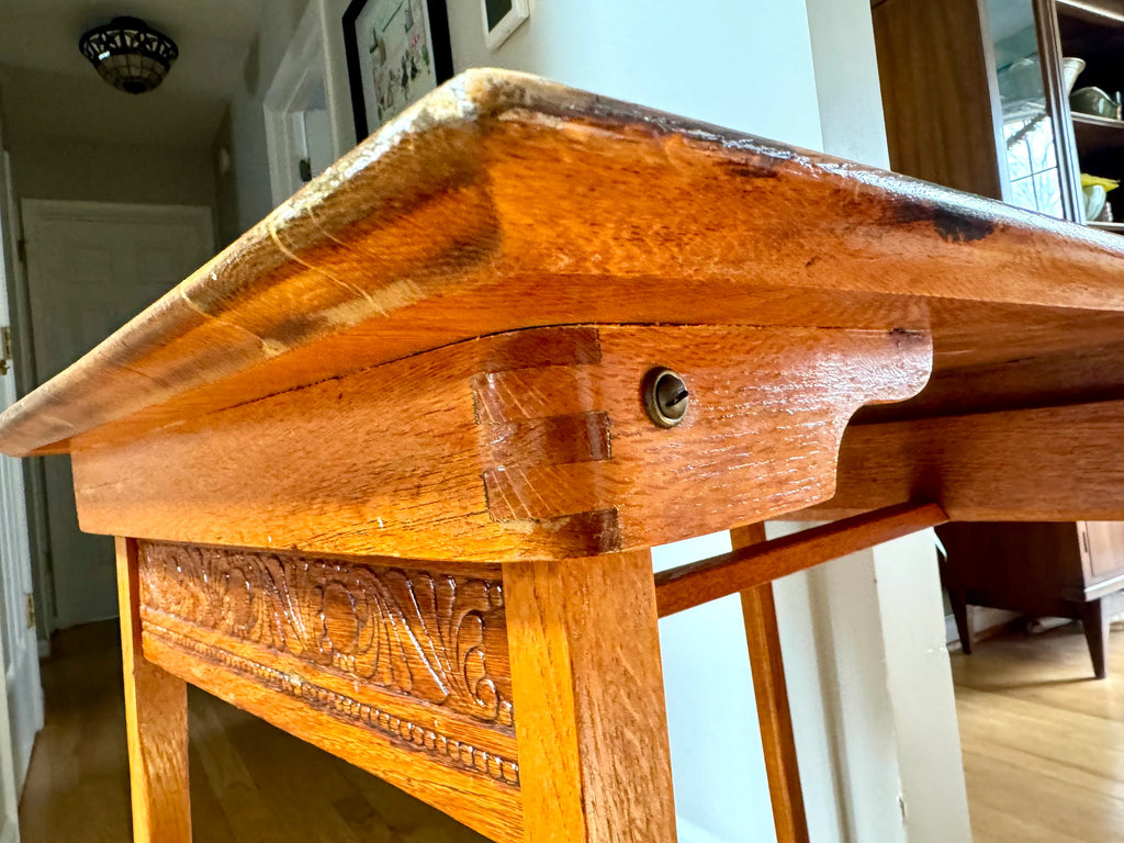 Small Folding Wooden Table | Folding Sewing Table | Hand Carved Wood Table | Antique Folding Craft Table | Rustic Wood Desk Table