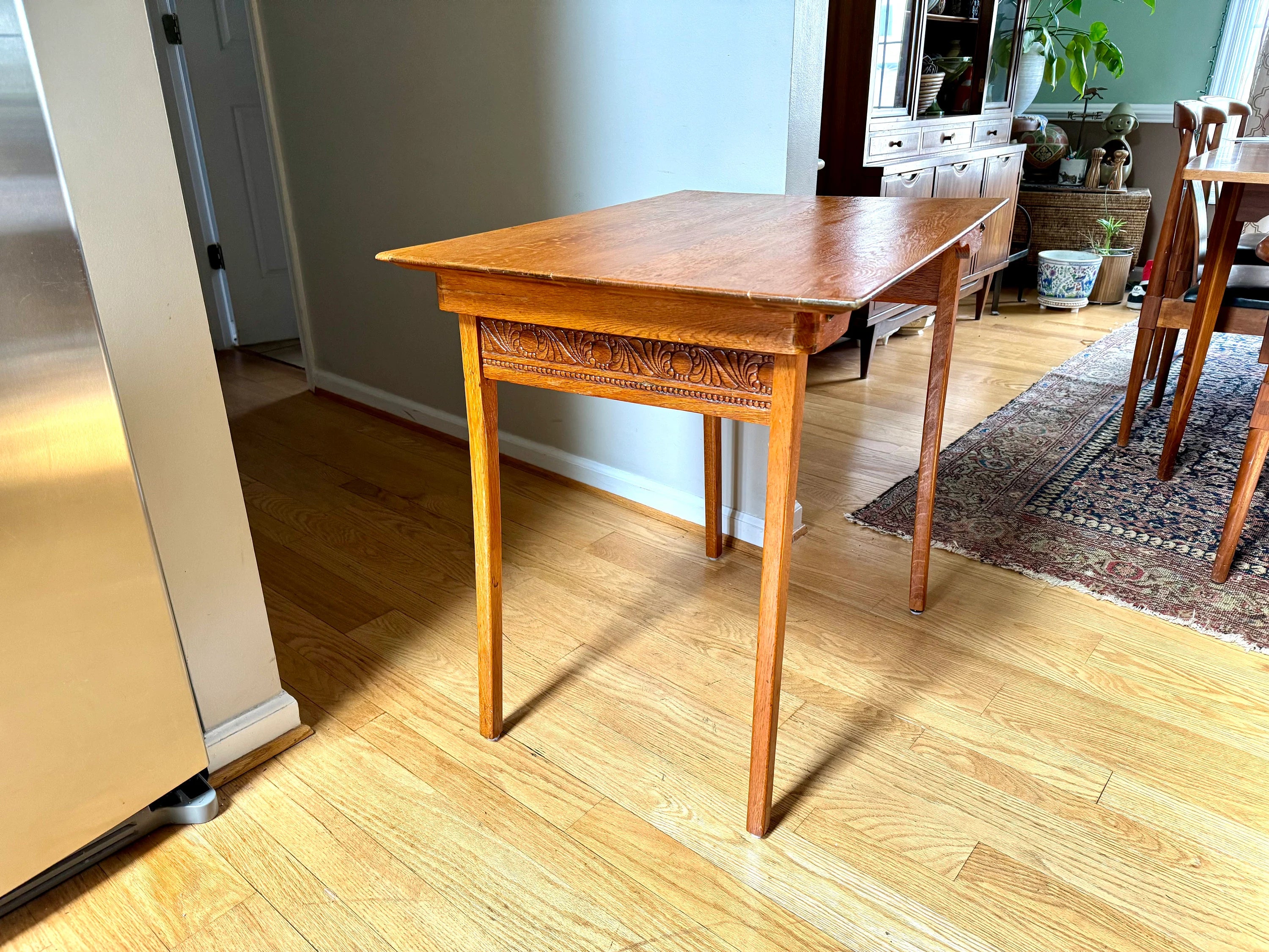 Small Folding Wooden Table | Folding Sewing Table | Hand Carved Wood Table | Antique Folding Craft Table | Rustic Wood Desk Table