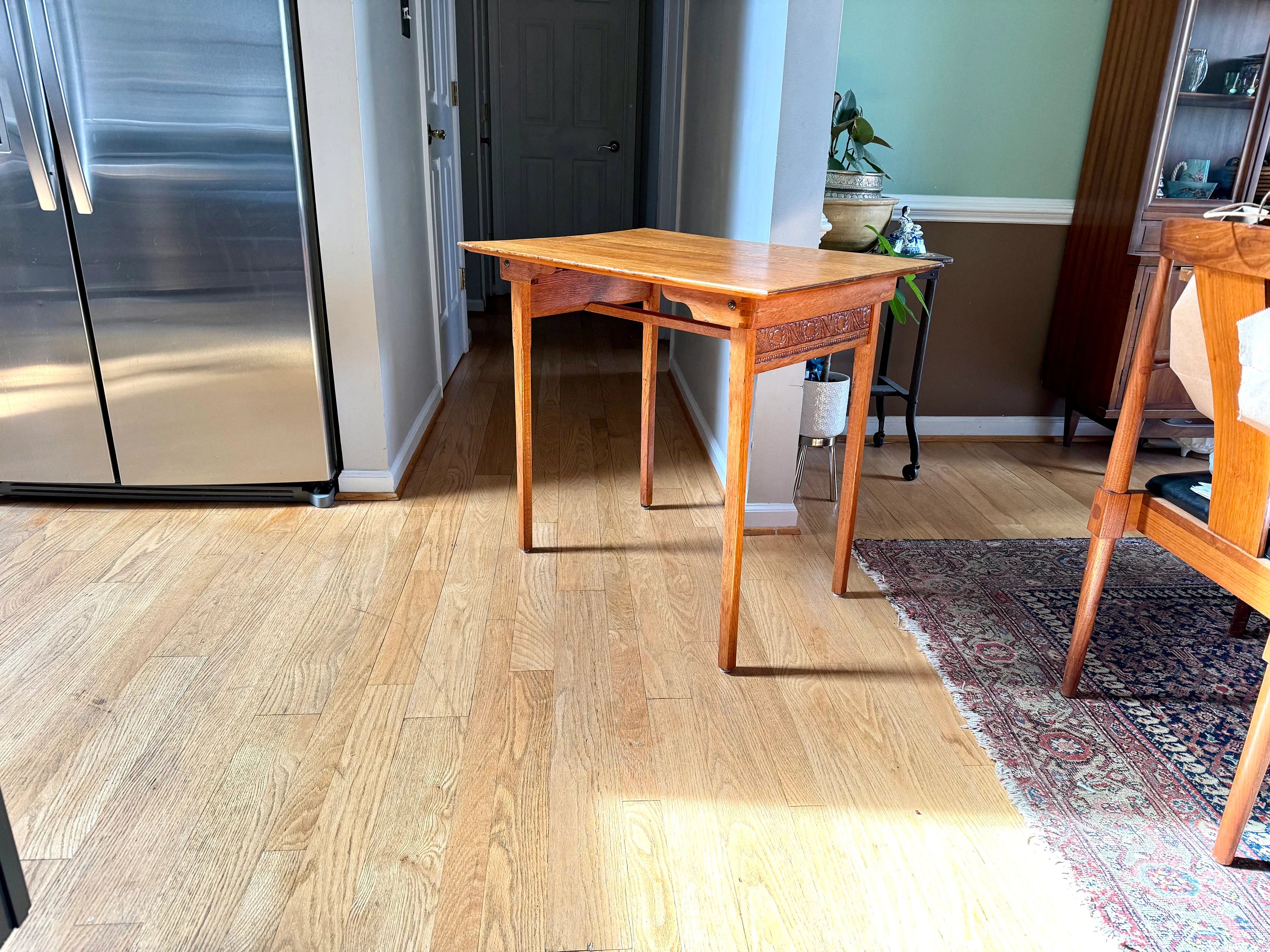 Small Folding Wooden Table | Folding Sewing Table | Hand Carved Wood Table | Antique Folding Craft Table | Rustic Wood Desk Table