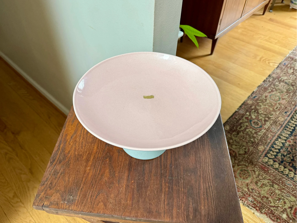 Vtg Royal Haeger Ceramic Pedestal Dish | Pink and Gray Ceramic Fruit Bowl | Royal Haeger R1658 Pedestal Dish | Ceramic Pedestal Plate