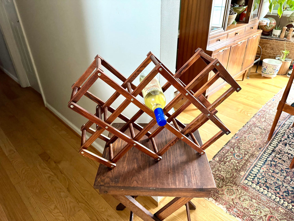 Vtg Wooden Accordion Wine Rack | Wood Wine Bottle Holder | Collapsible Wine Rack | Bohemian Wine Decor | Country Home Wine Bottle Holder