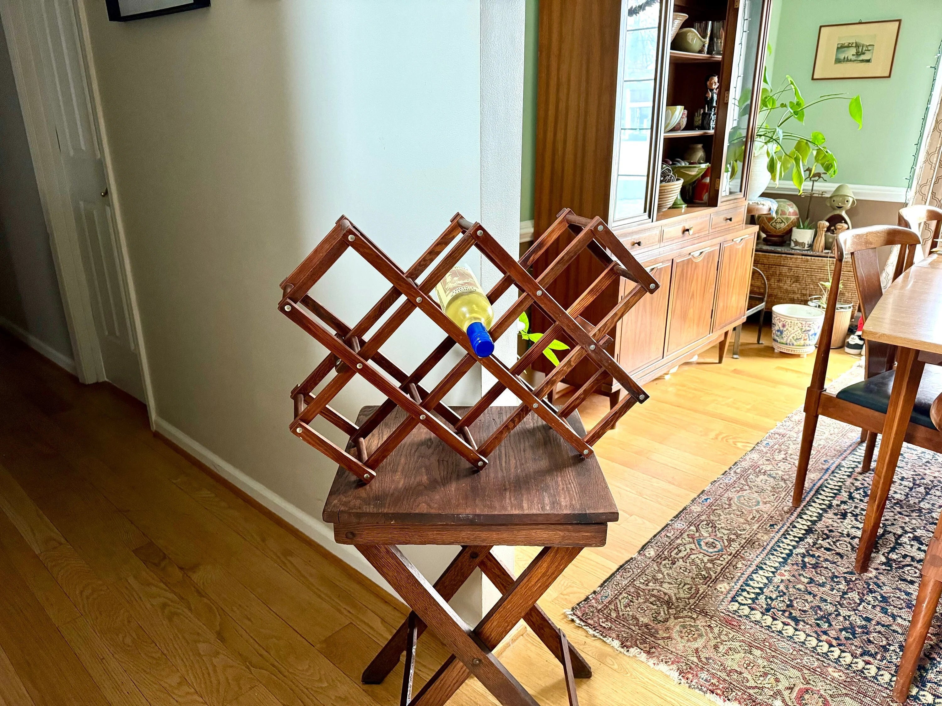 Vtg Wooden Accordion Wine Rack | Wood Wine Bottle Holder | Collapsible Wine Rack | Bohemian Wine Decor | Country Home Wine Bottle Holder