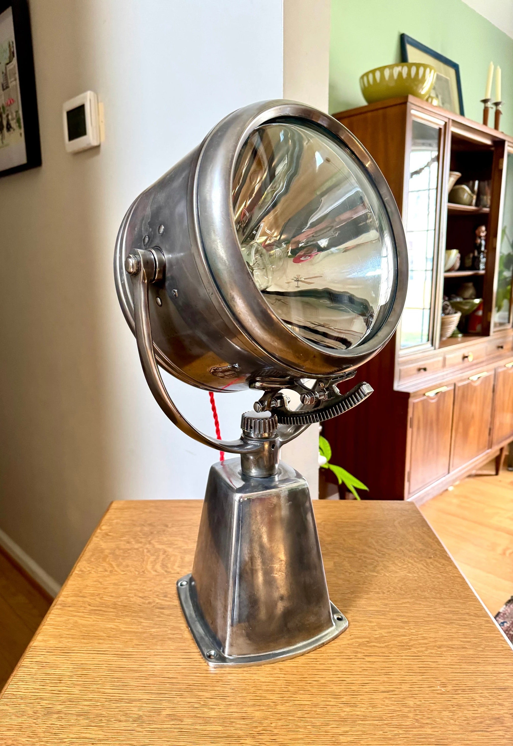 Vtg Perko Rayline Search Light Lamp | Repurposed Nautical Spotlight Lamp | Rewired Ship's Adjustable Search Light | Nautical Decor