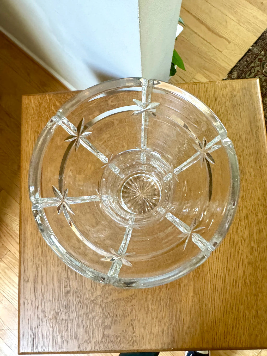Vtg Tall Cut Glass Vase | Starburst Cut Crystal Vase | Floral Cut Glass Vase | 15" Tall Large MCM Glass Vase