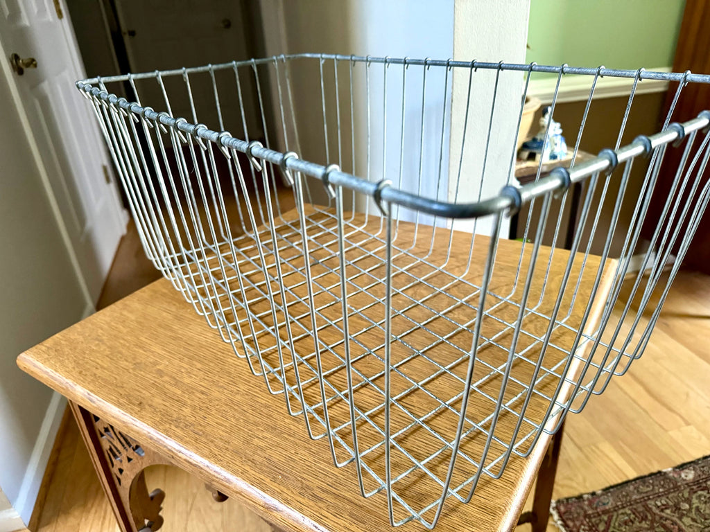 Vtg Industrial Wire Basket | Wire Display Crate | Industrial Wire Tote | Wire Blanket Organizer | Distressed Metal Basket | Metal Bin