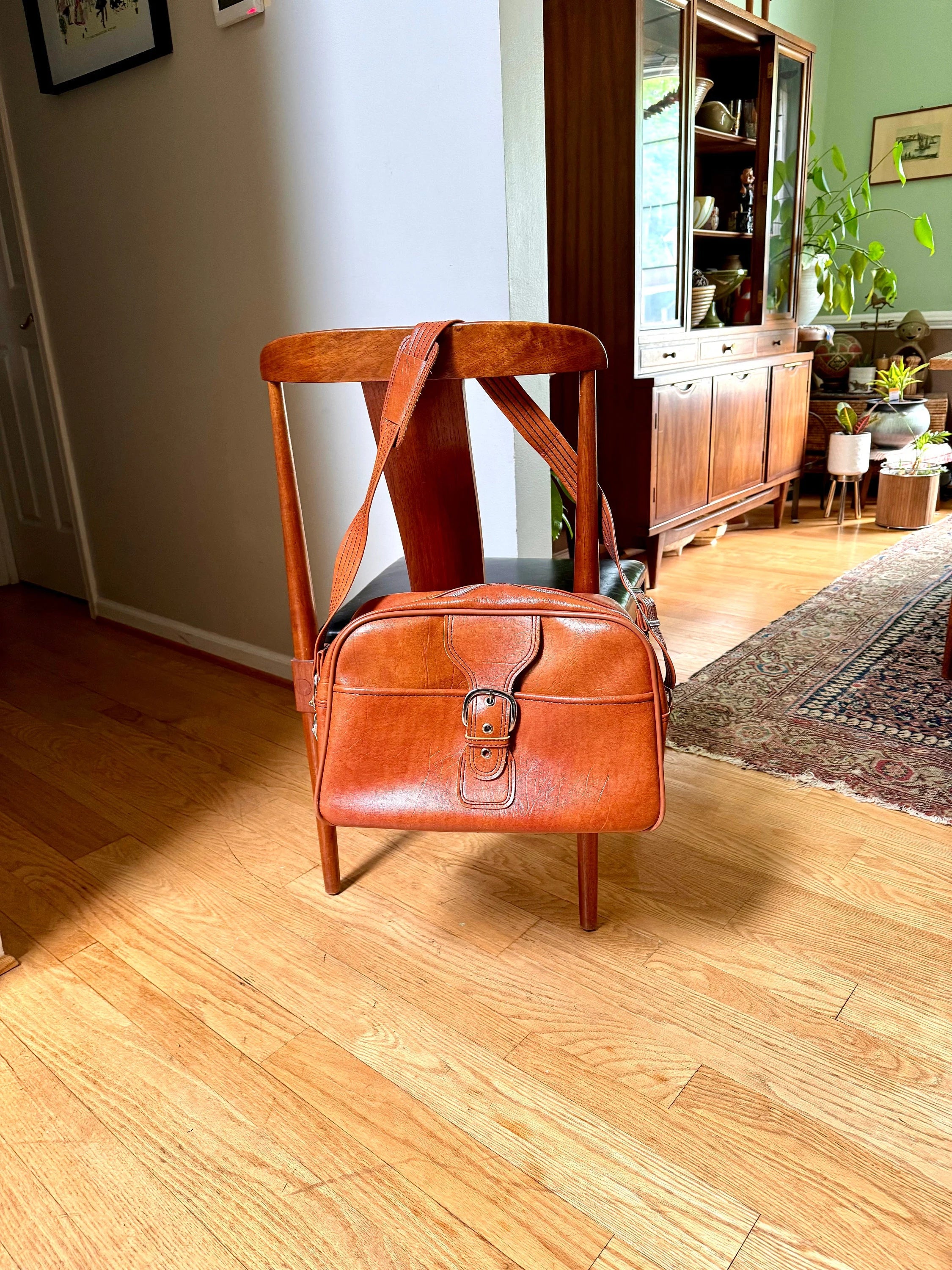 Vtg Brown Marbled Vinyl Shoulder Bag | Vinyl Shoulder Bag | Vtg Faux Leather Shoulder Bag | Brown Weekender | Crossbody Bag