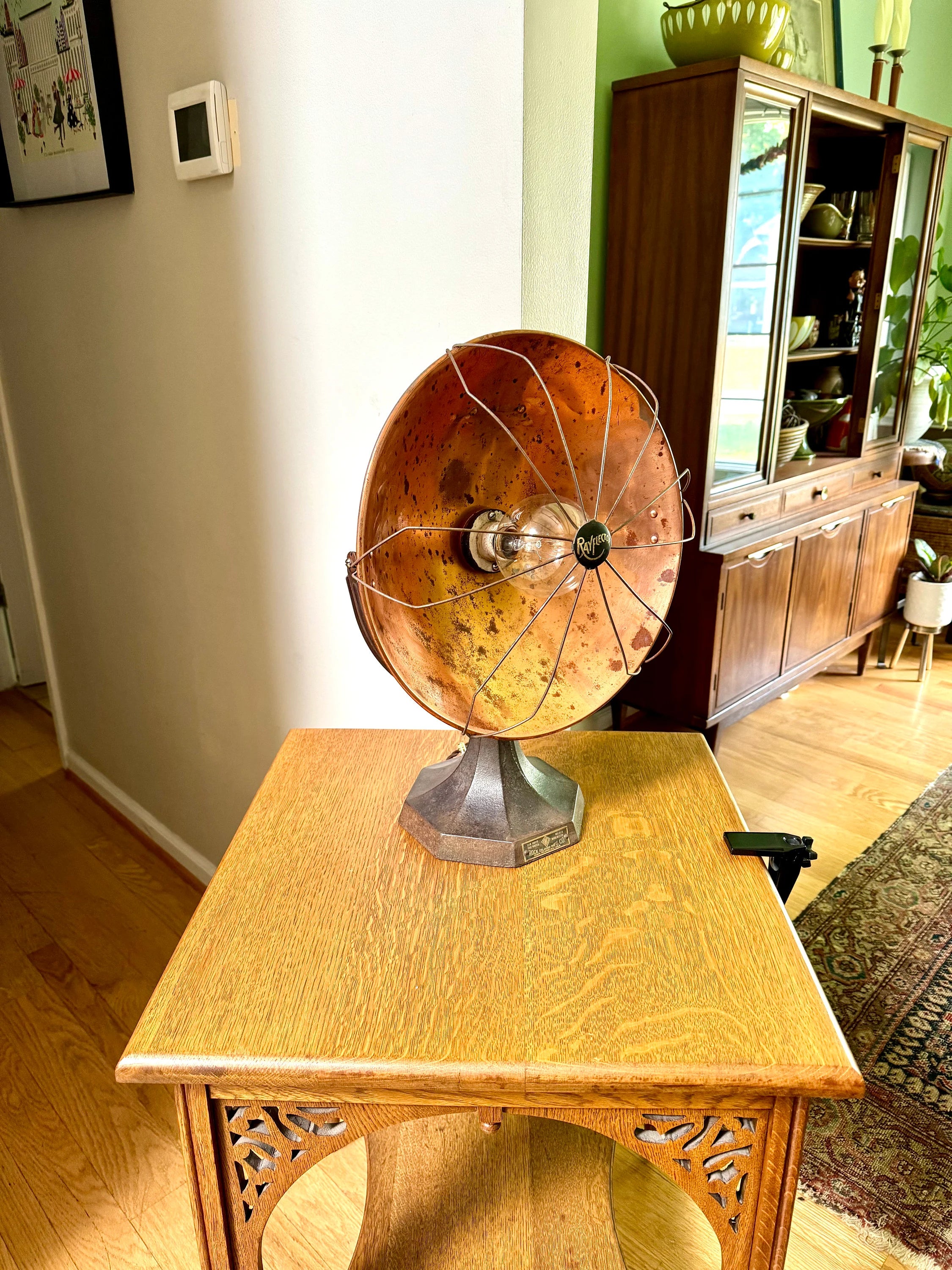 Vtg Rayflector Heater Lamp | Vtg Copper Space Heater Upcycled To Light | Rock Island Rustic Lamp | Rimco Accent Lamp