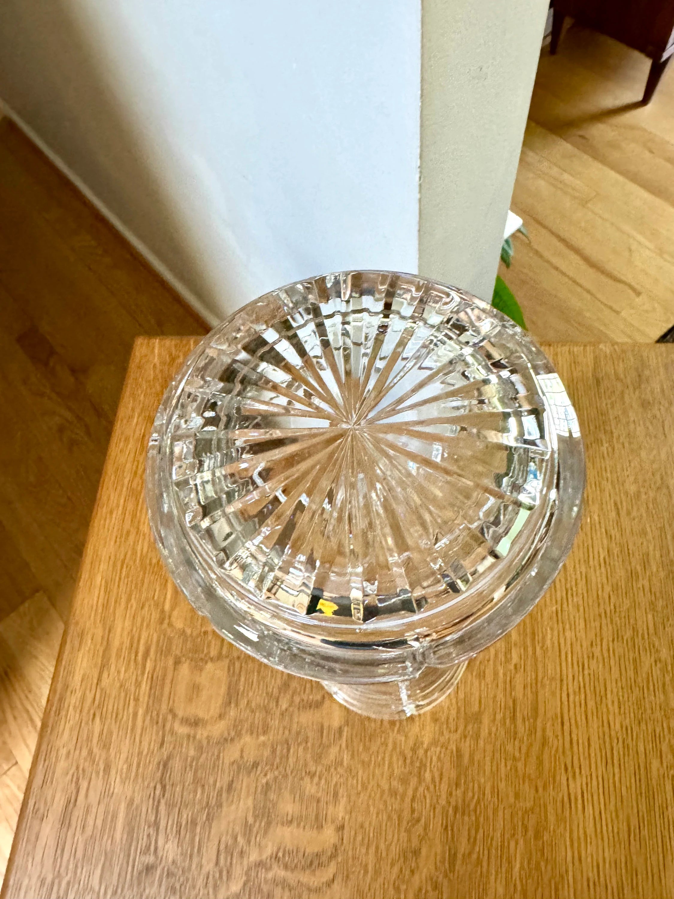 Vtg Tall Cut Glass Vase | Starburst Cut Crystal Vase | Floral Cut Glass Vase | 15" Tall Large MCM Glass Vase