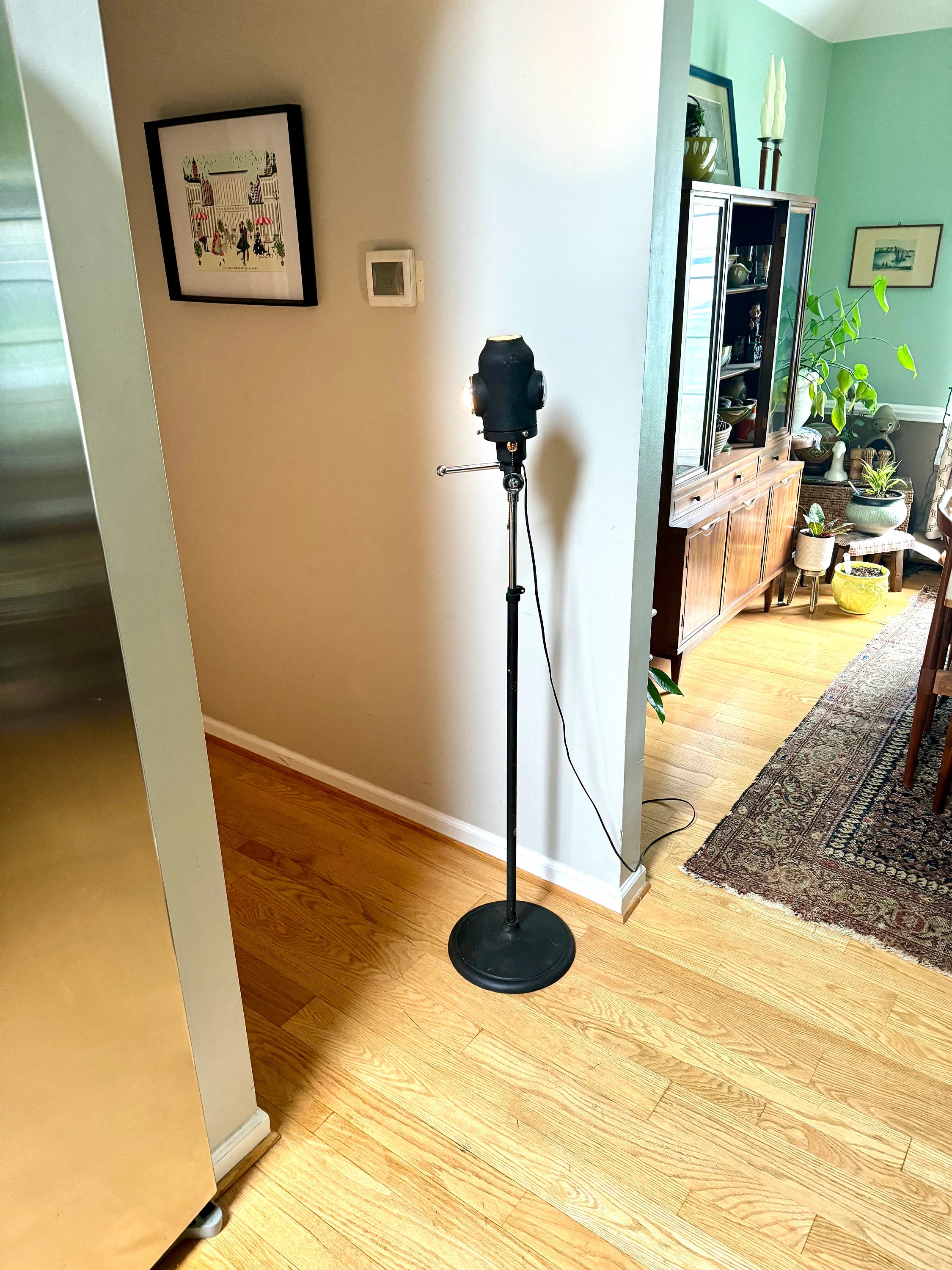 Vintage Weldon Spotlight on Stand | Industrial Stage Lamp & Stand | Adjustable Theatre Spot Light | Industrial Floor Lamp | Rustic Floor Lamp