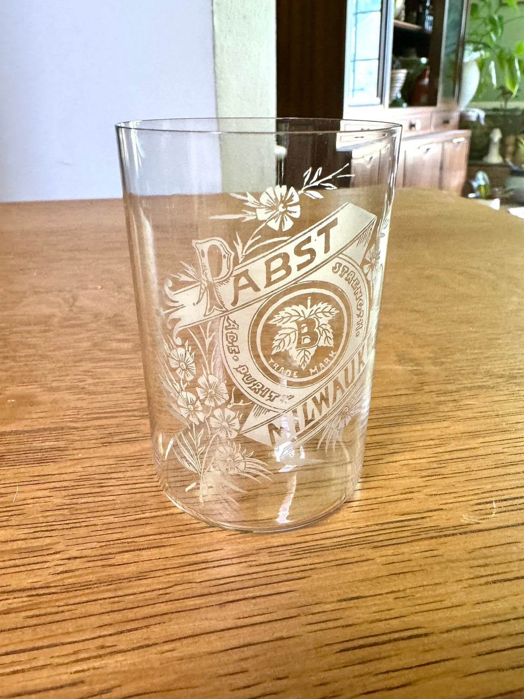 Antique 1895 Pabst Beer Etched 3 1/2" Glass | Pre-Prohibition Pabst Milwaukee Etched Drinking Glass | Thin Glass Pabst Beer Glass | 3 Avail.