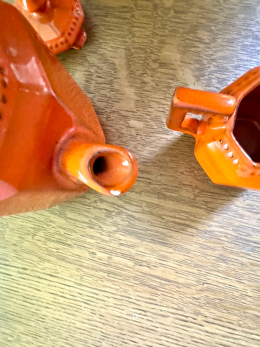 Vintage PV Italy Burnt Orange Ceramic Kettle and Creamer | Peasant Village Tea Pot and Creamer | Burnt Orange Italian Ceramic Kitchenware