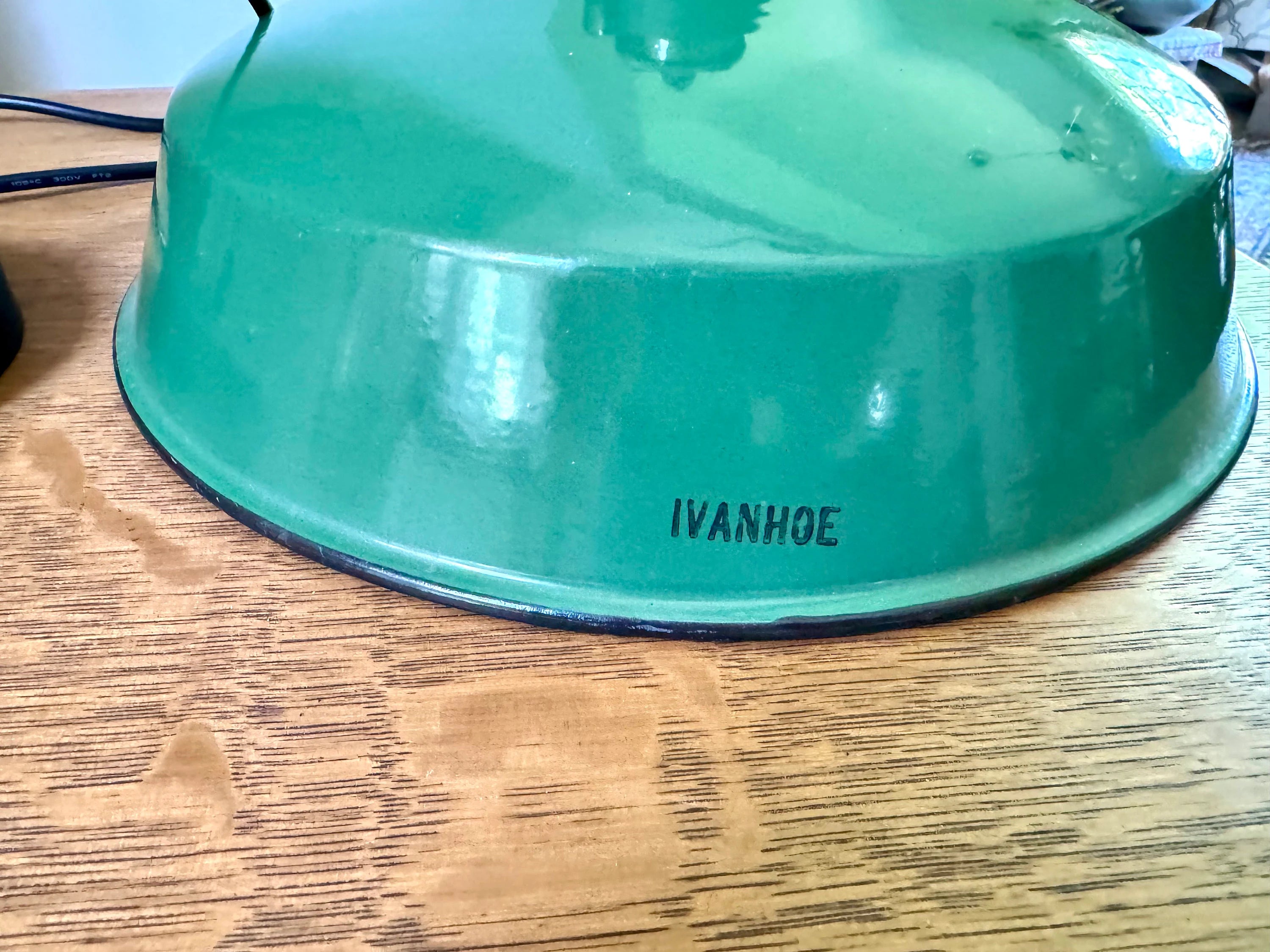Vintage Green Enamel Metal shade Pendant Lamp | 12" Green Ivanhoe Dome 60 Lamp Pendant | Rewired Industrial Pendant Lamp | Ivanhoe Dome 60