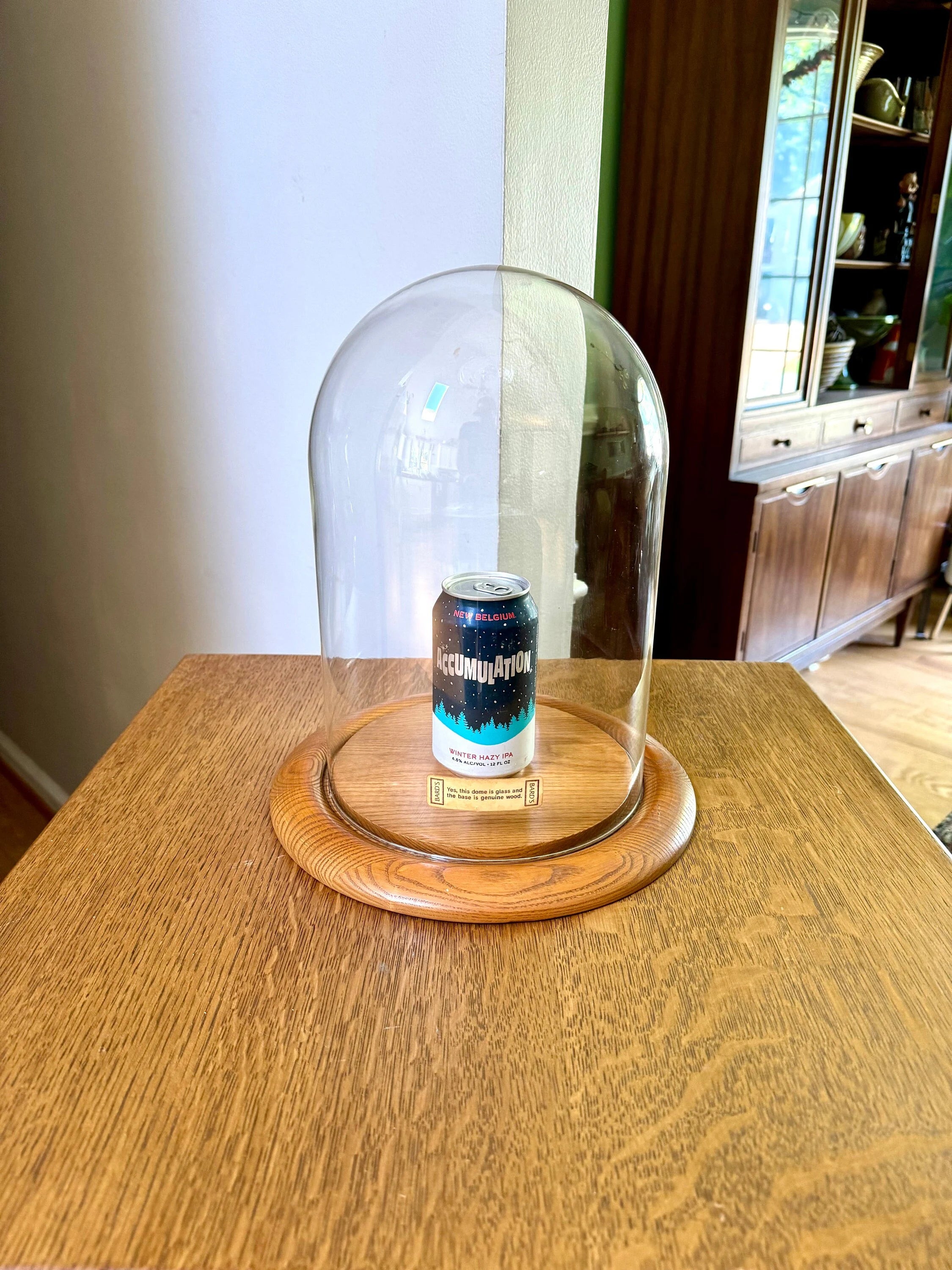 Large Bard's Cloche on Wood Base | Large Glass Display Dome and Base | Bard's Display Dome with Oak Base | 12" x 8" Cloche