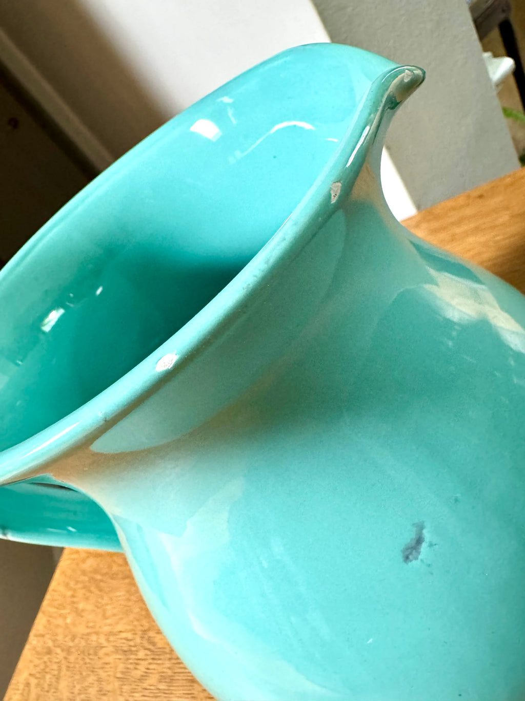 A Vintage Fortunata Italian Ceramic Pitcher | Turquoise Fortunata Pitcher | Textured Turquoise Ceramic Pitcher | Hand Made Italian Pitcher