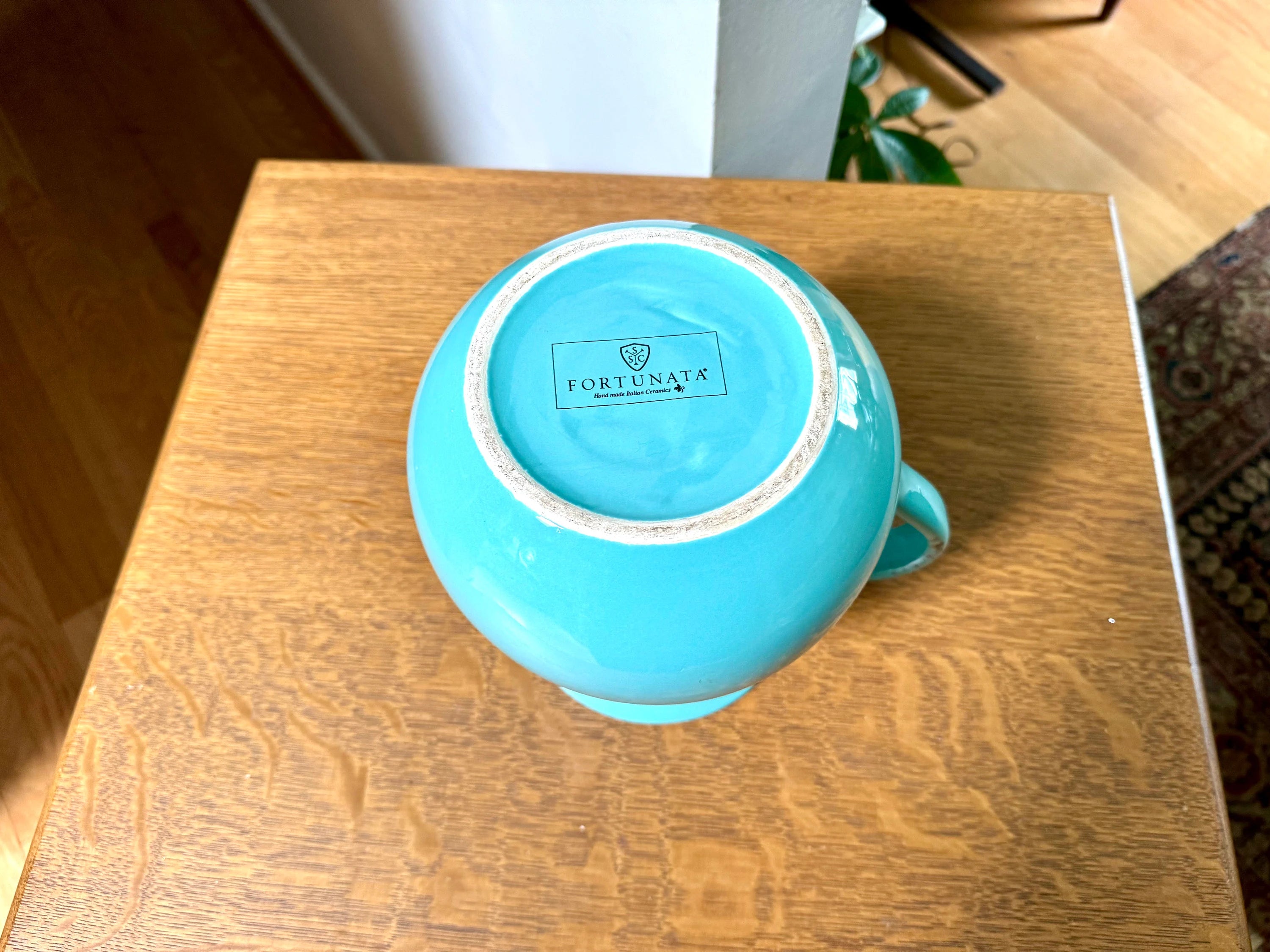 A Vintage Fortunata Italian Ceramic Pitcher | Turquoise Fortunata Pitcher | Textured Turquoise Ceramic Pitcher | Hand Made Italian Pitcher