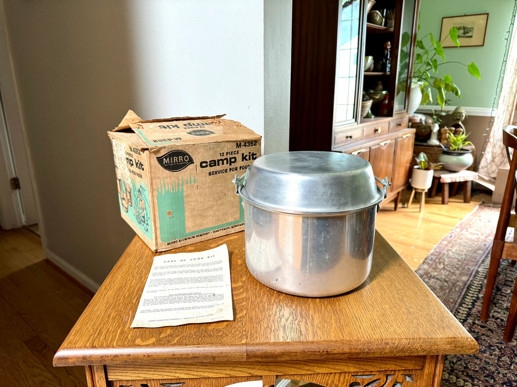 Vintage Mirro M-4352 Aluminum Camp Kit | 12 Piece Camping Cooking Set | Aluminum Camp Cook Set | Nesting Camping Pots and Pans