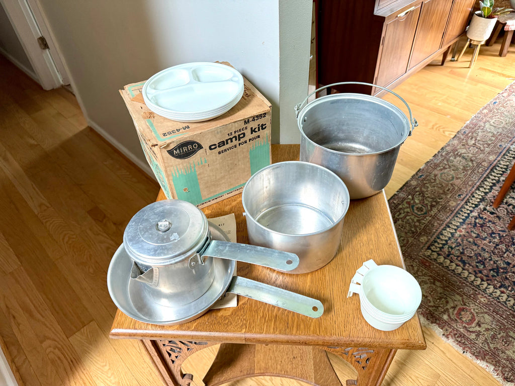 Vintage Mirro M-4352 Aluminum Camp Kit | 12 Piece Camping Cooking Set | Aluminum Camp Cook Set | Nesting Camping Pots and Pans