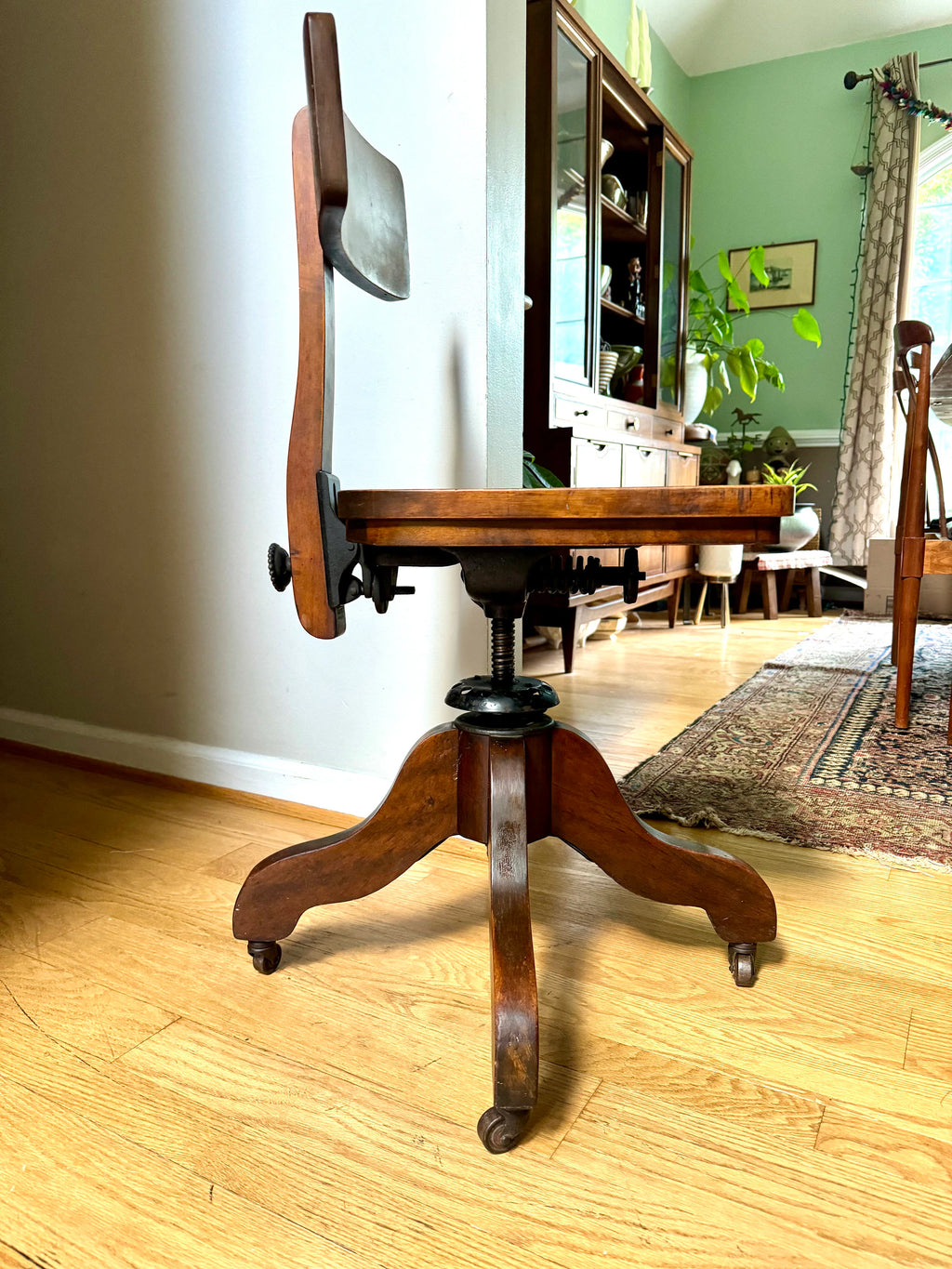 Vintage Solid Wood Desk Chair | Wooden Swivel Chair | Sikes Co. Wood Industrial Chair | Old Library Chair| Rustic Caster Chair | Adjustable Chair