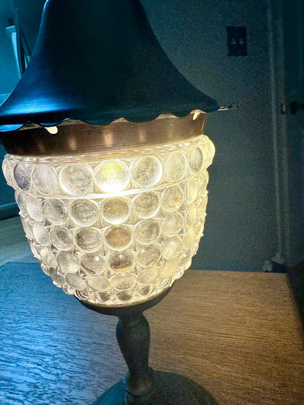 Vtg Brass Lantern Lamp | Distressed Brass Glass Globe Lamp | Rewired Distressed Lamp | Boho Brass Lamp