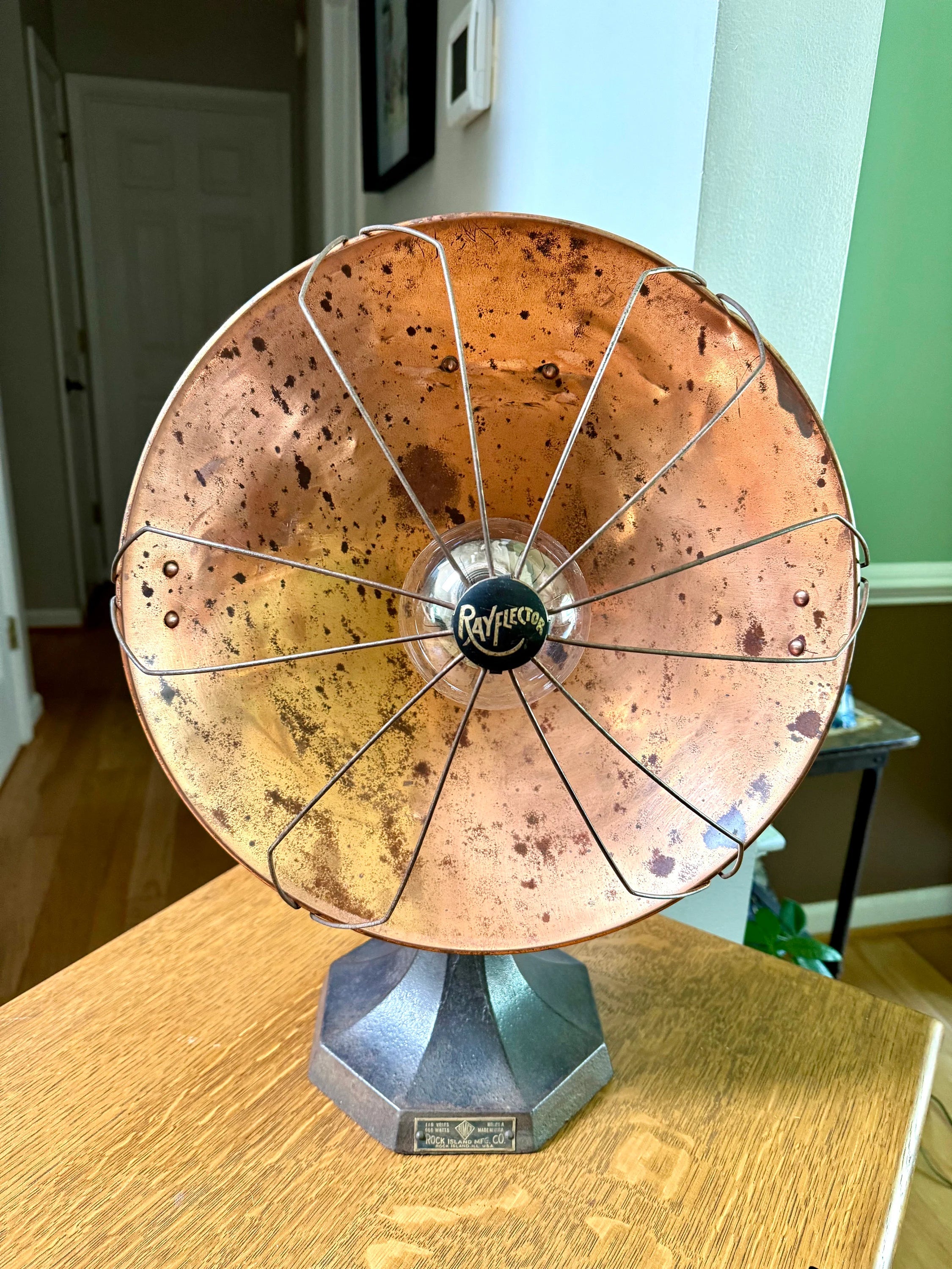 Vtg Rayflector Heater Lamp | Vtg Copper Space Heater Upcycled To Light | Rock Island Rustic Lamp | Rimco Accent Lamp