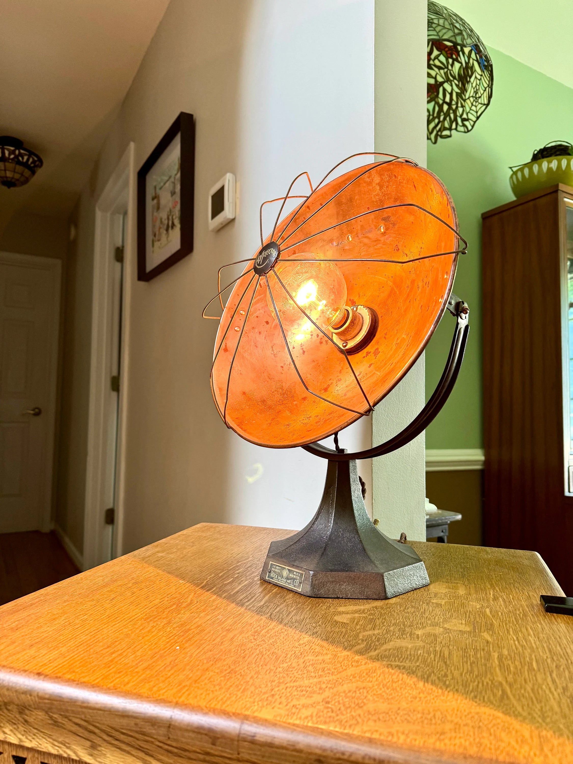 Vtg Rayflector Heater Lamp | Vtg Copper Space Heater Upcycled To Light | Rock Island Rustic Lamp | Rimco Accent Lamp